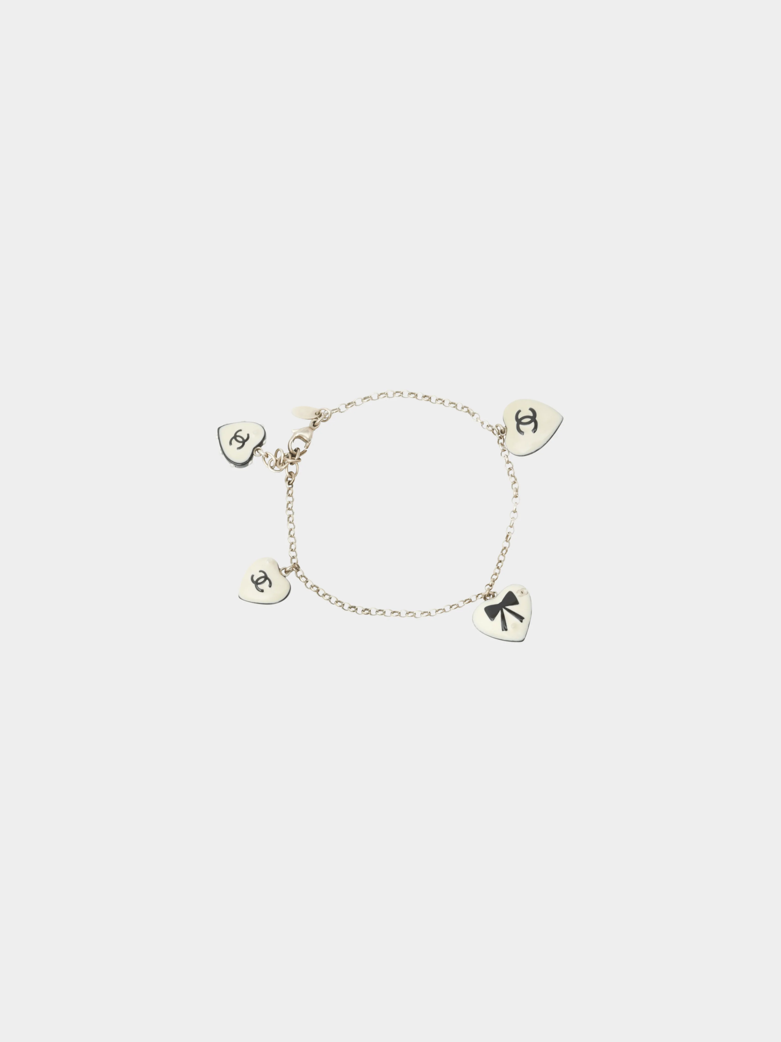 Chanel 2006 Cream CC Heart Charm Bracelet
