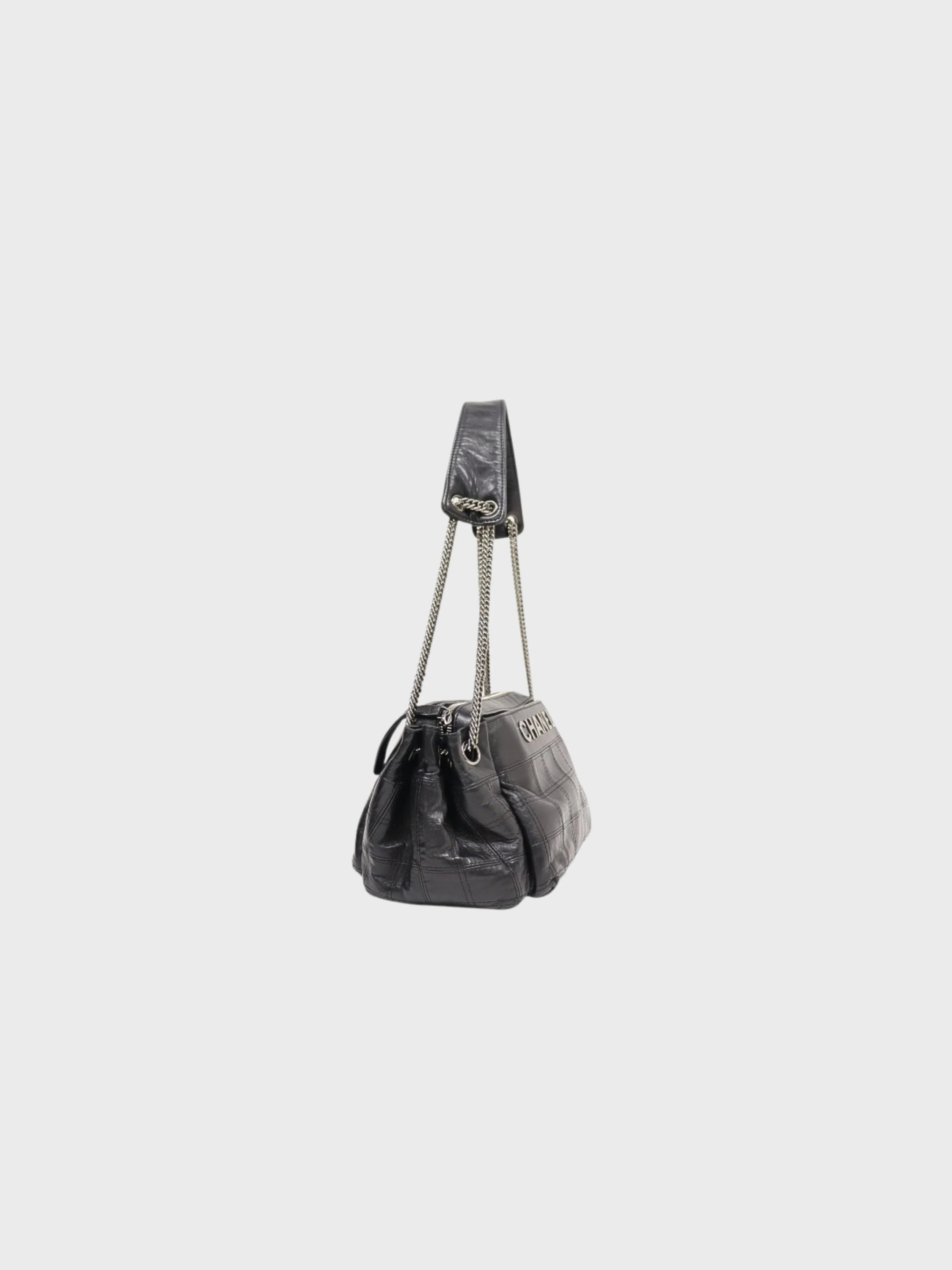 Chanel 2007 Black Caviar Leather Choco Bar Chain One-Shoulder Bag - Image 3