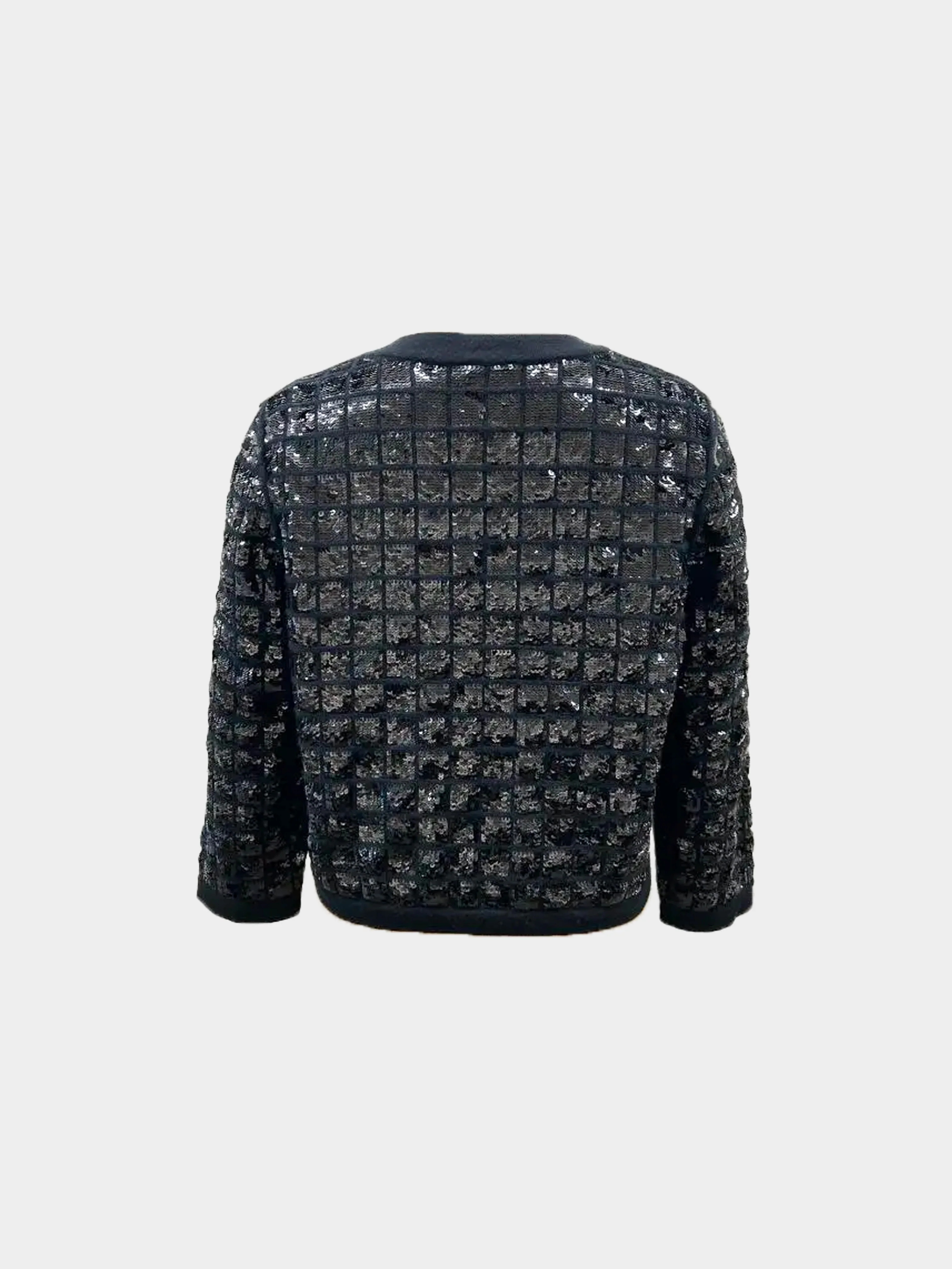 Chanel 2008 Black Cashmere Sequin Embellished Chocolate Bar Cardigan - Image 2