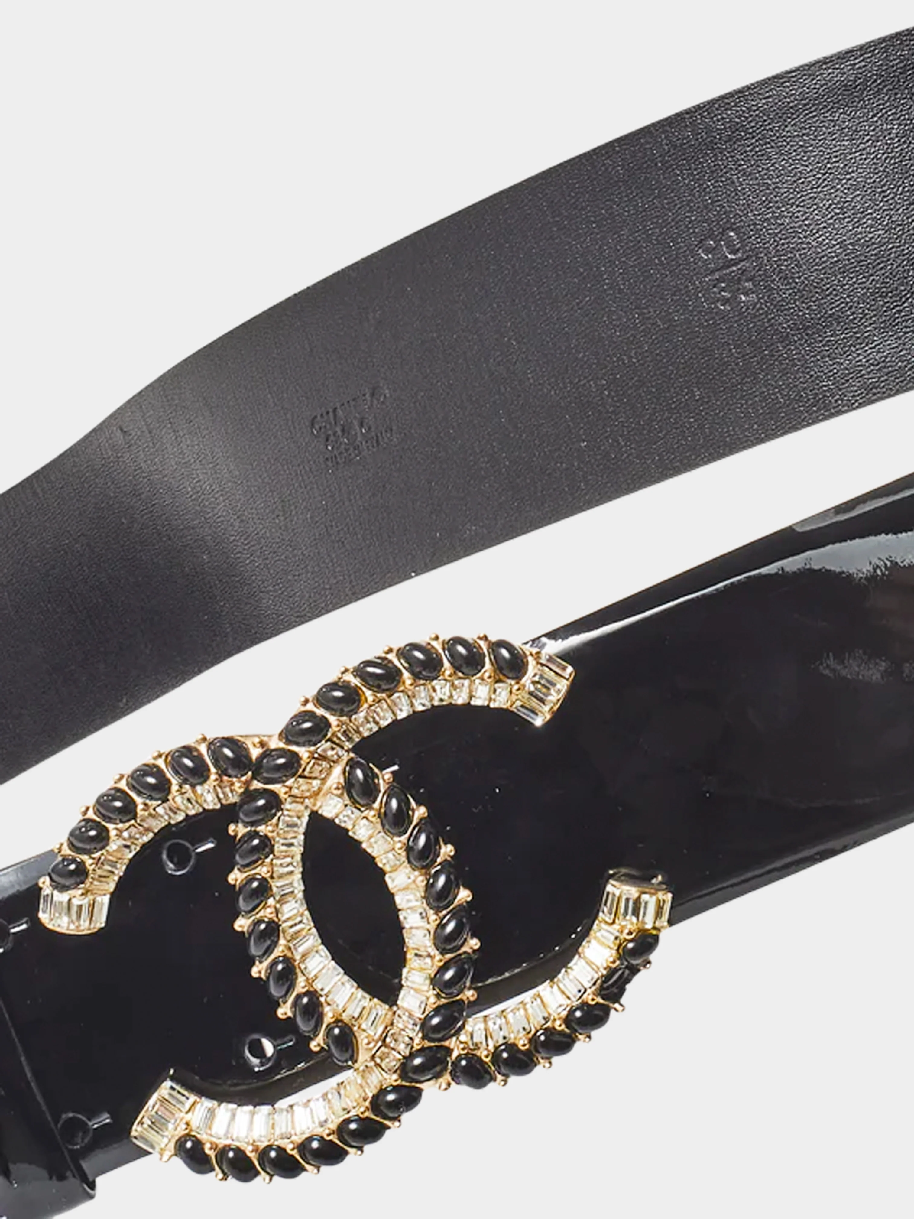 Chanel 2008 Black Patent Leather Crystal Embellished CC Belt - Image 2