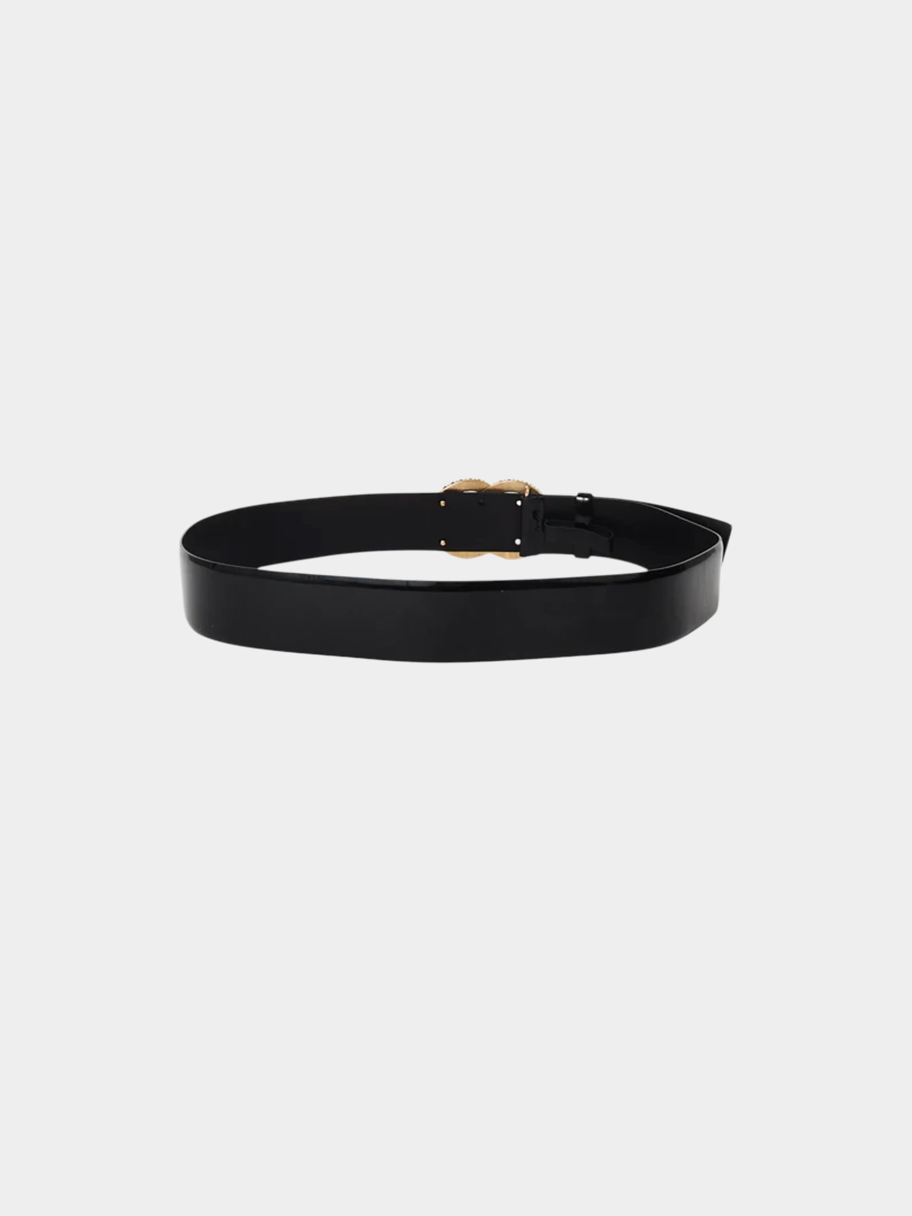 Chanel 2008 Black Patent Leather Crystal Embellished CC Belt - Image 3