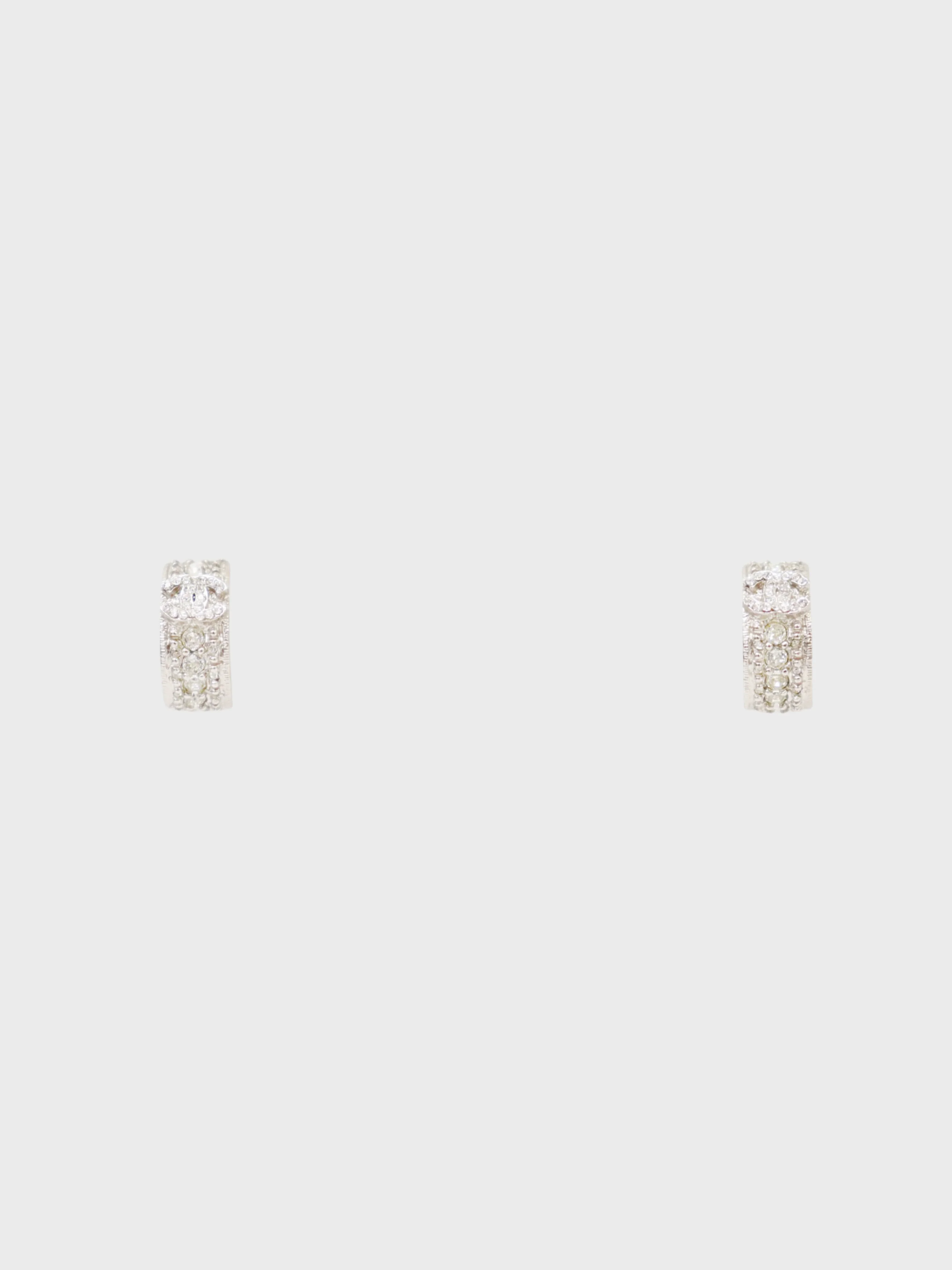 Chanel 2008 Silver Plated Metal COCO Rhinestone Clip-On Earrings