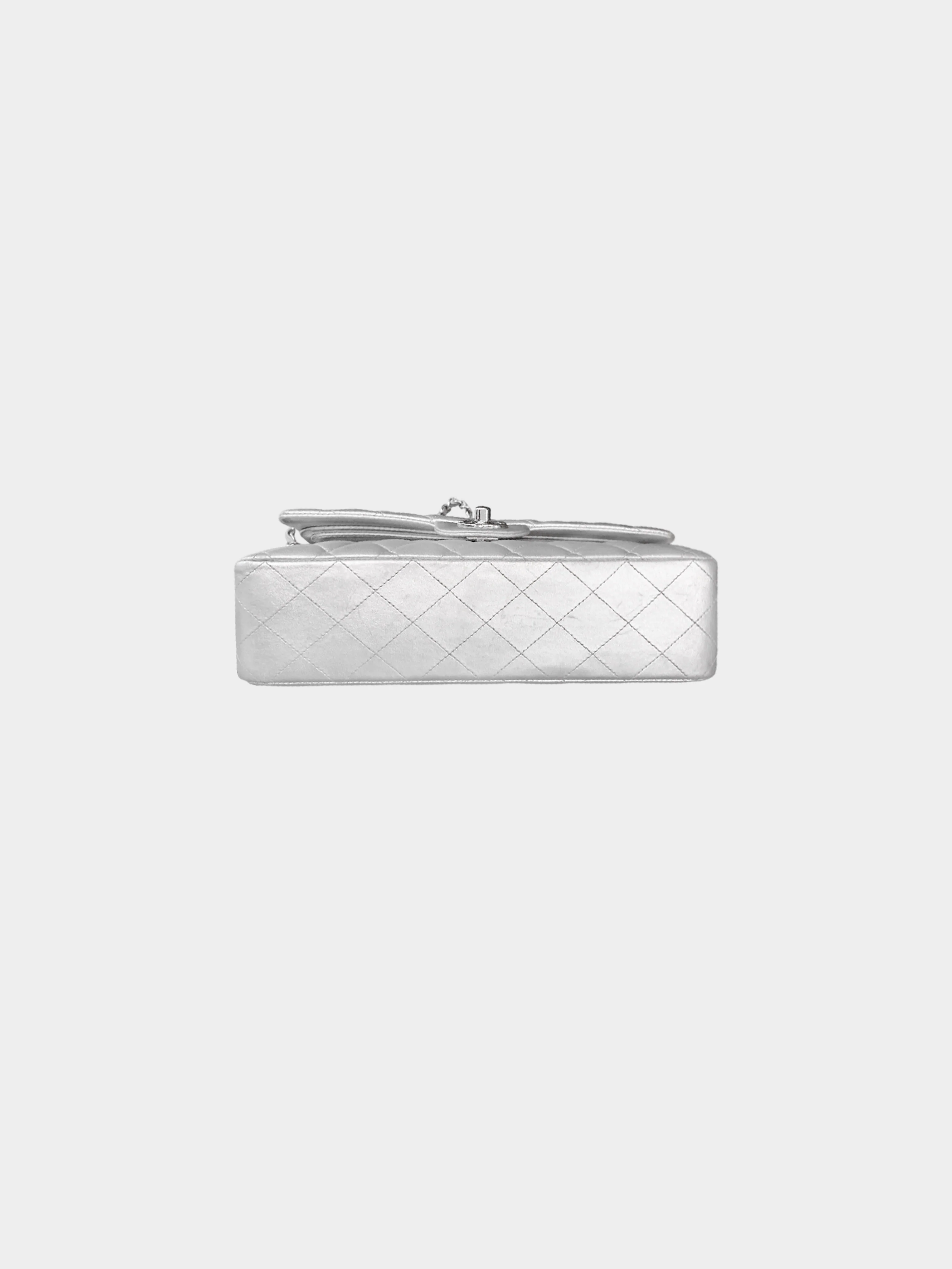 Chanel 2009-2010 Metallic Silver Classic Medium Double Flap Bag - Image 2