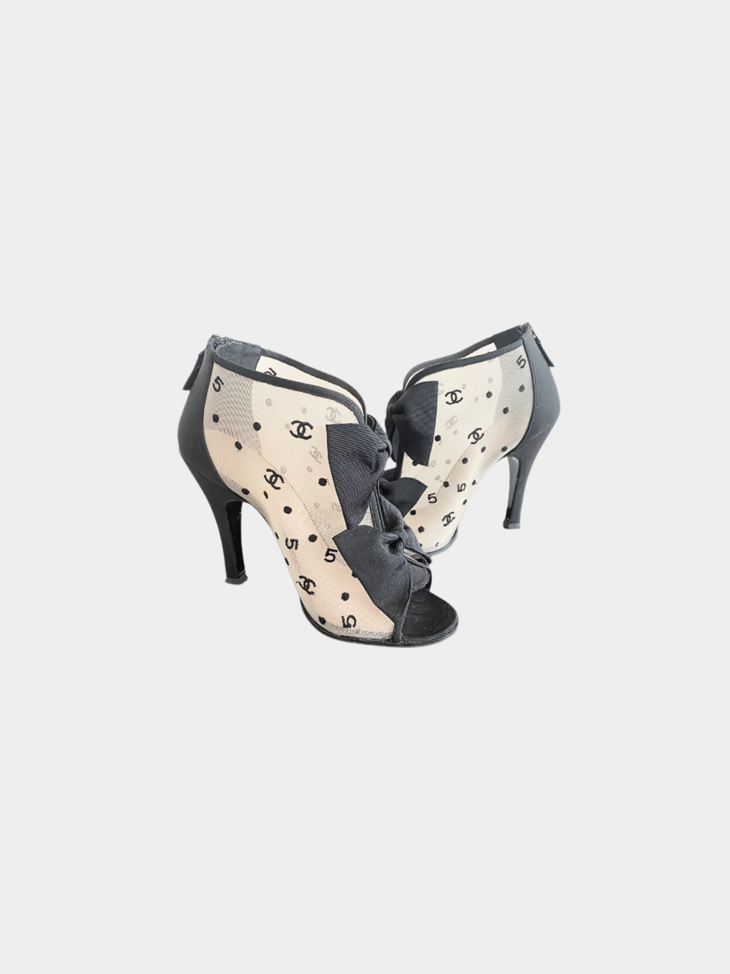 Chanel 2010s Black and Beige Canvas Mesh CC Ankle Boots - Image 2