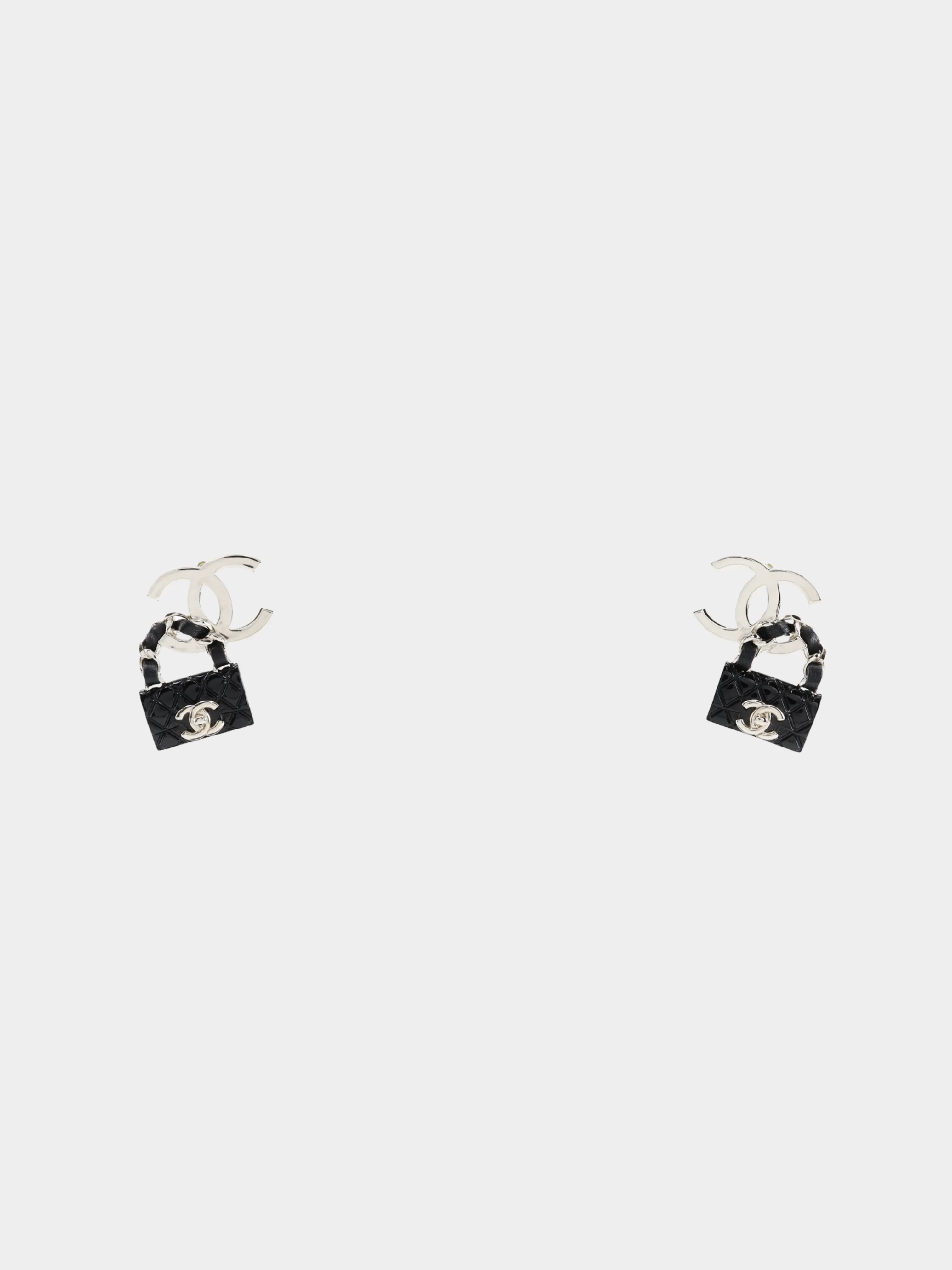 Chanel 2010s Black CC Logo Flap Bag Earrings