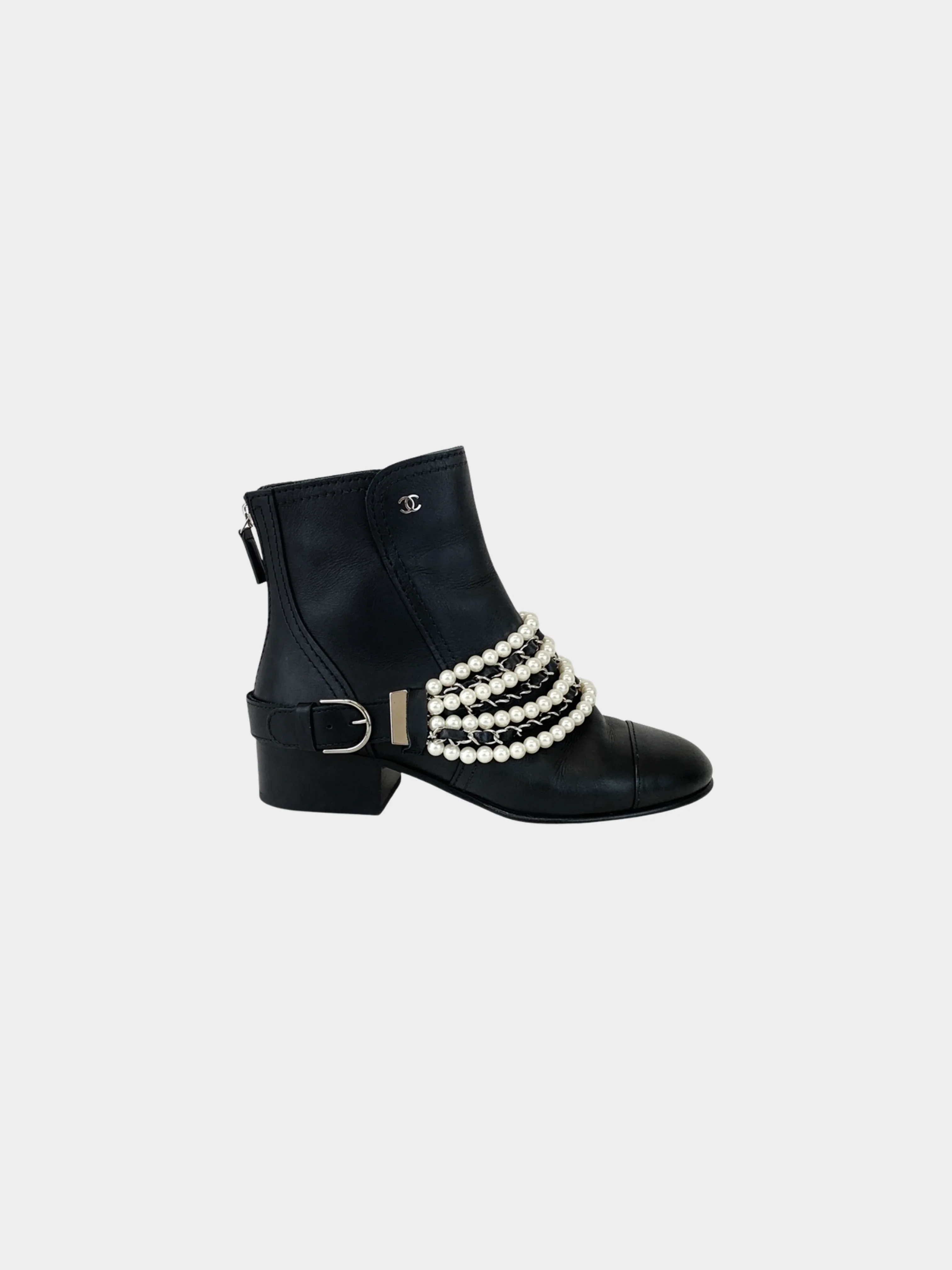 Chanel 2010s Black Interlocking CC Logo Leather Moto Boots