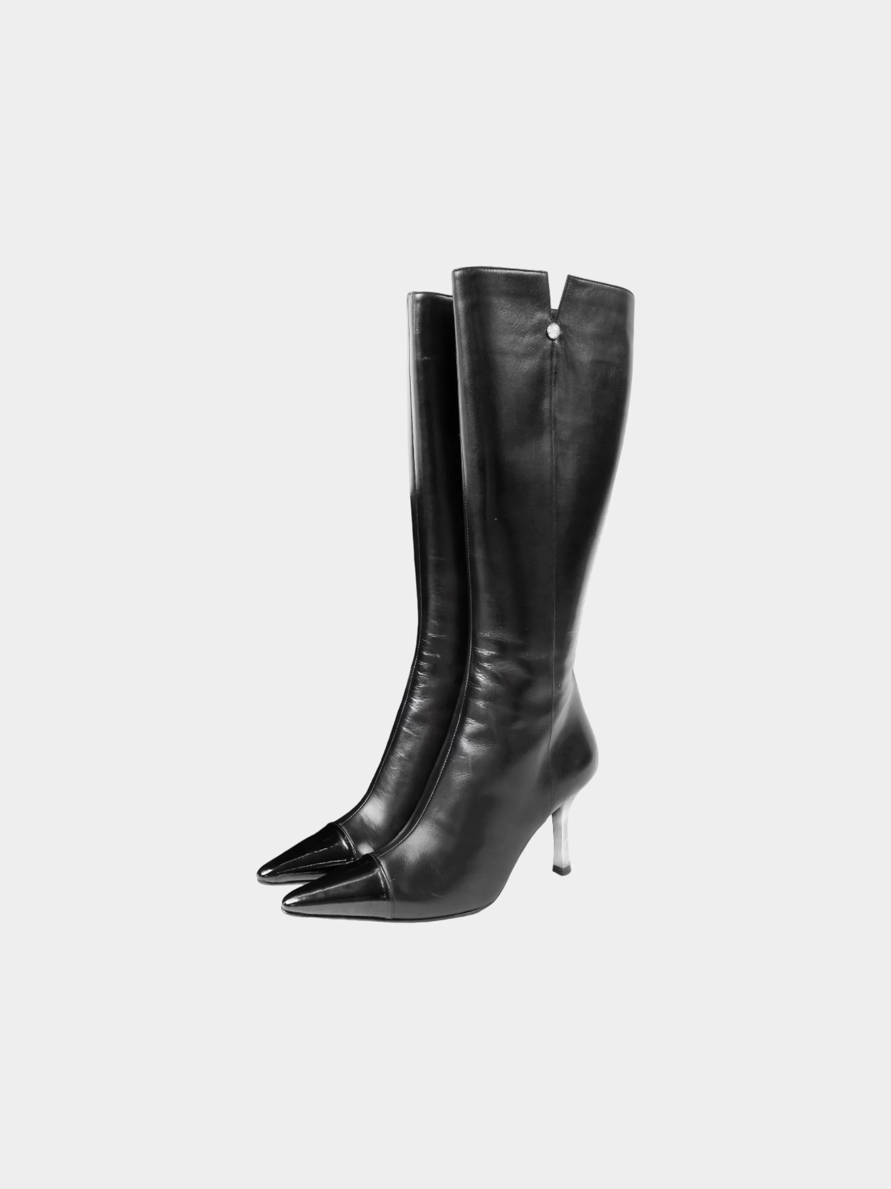 Chanel 2010s Black Leather Pointed Long Boots - Image 2