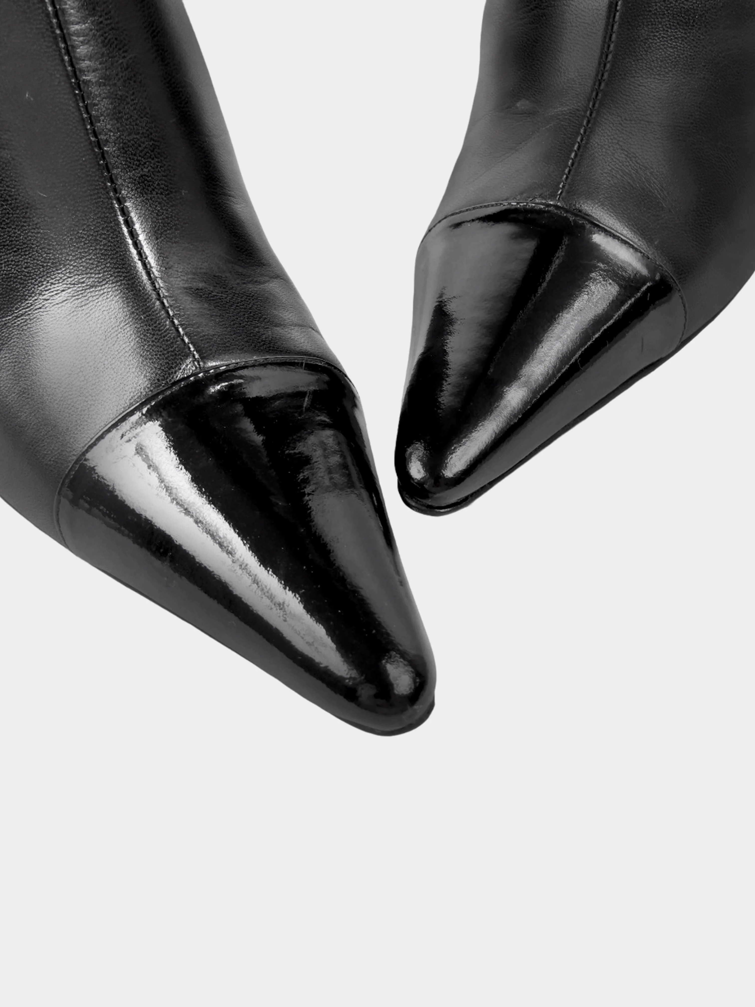 Chanel 2010s Black Leather Pointed Long Boots - Image 4
