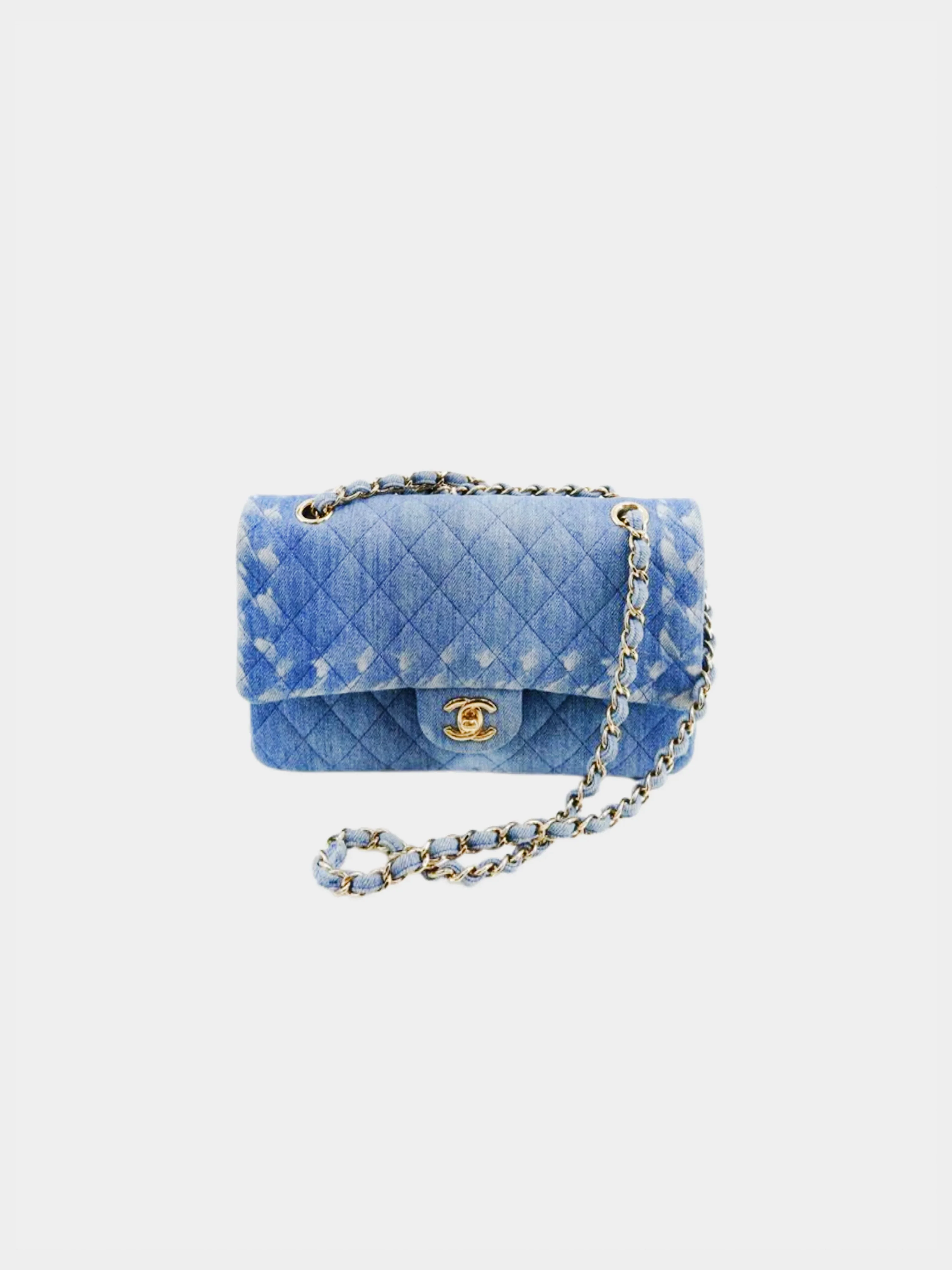 Chanel 2010s Blue Matelasse Denim Chain Shoulder Bag