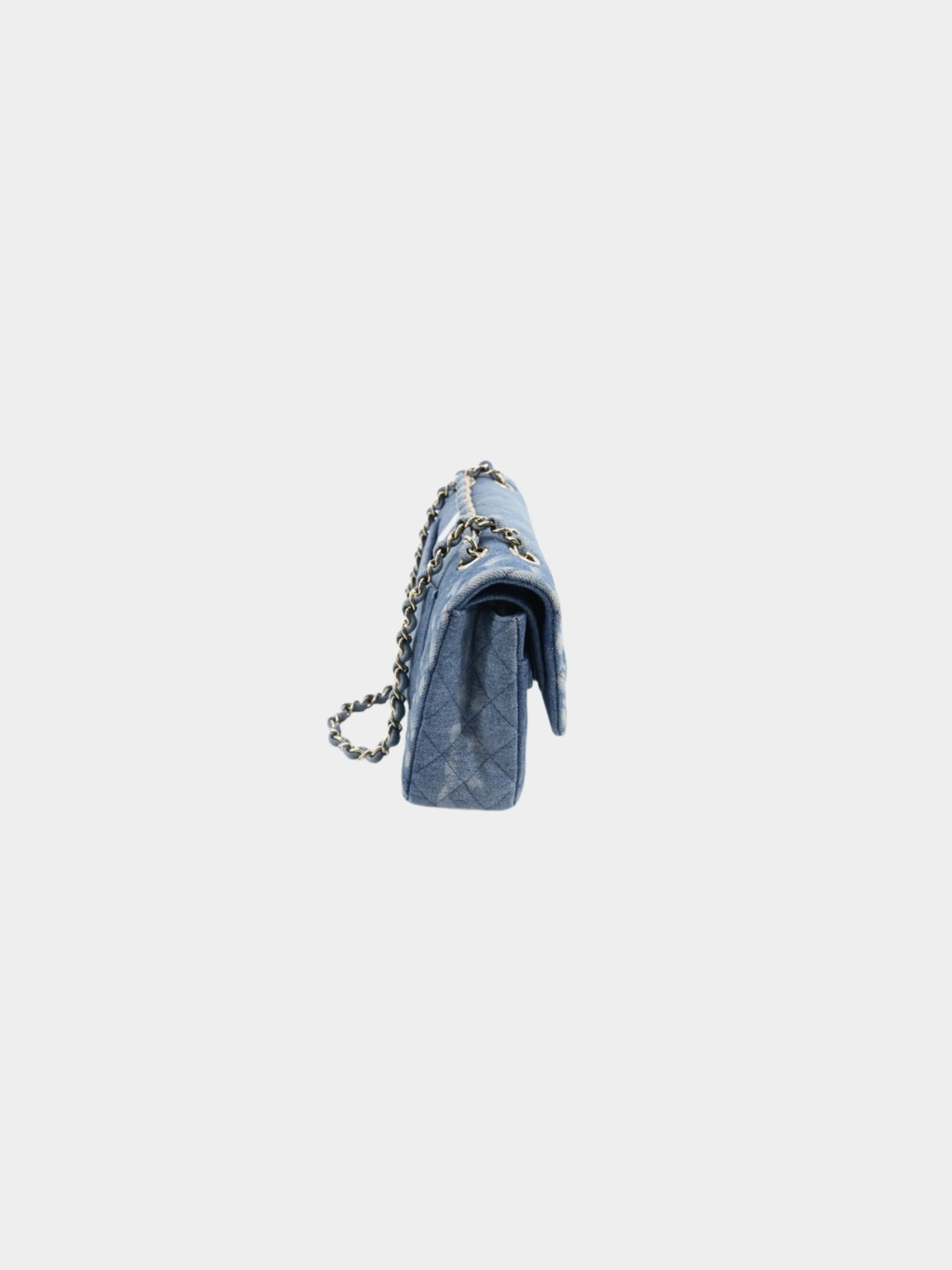 Chanel 2010s Blue Matelasse Denim Chain Shoulder Bag - Image 4