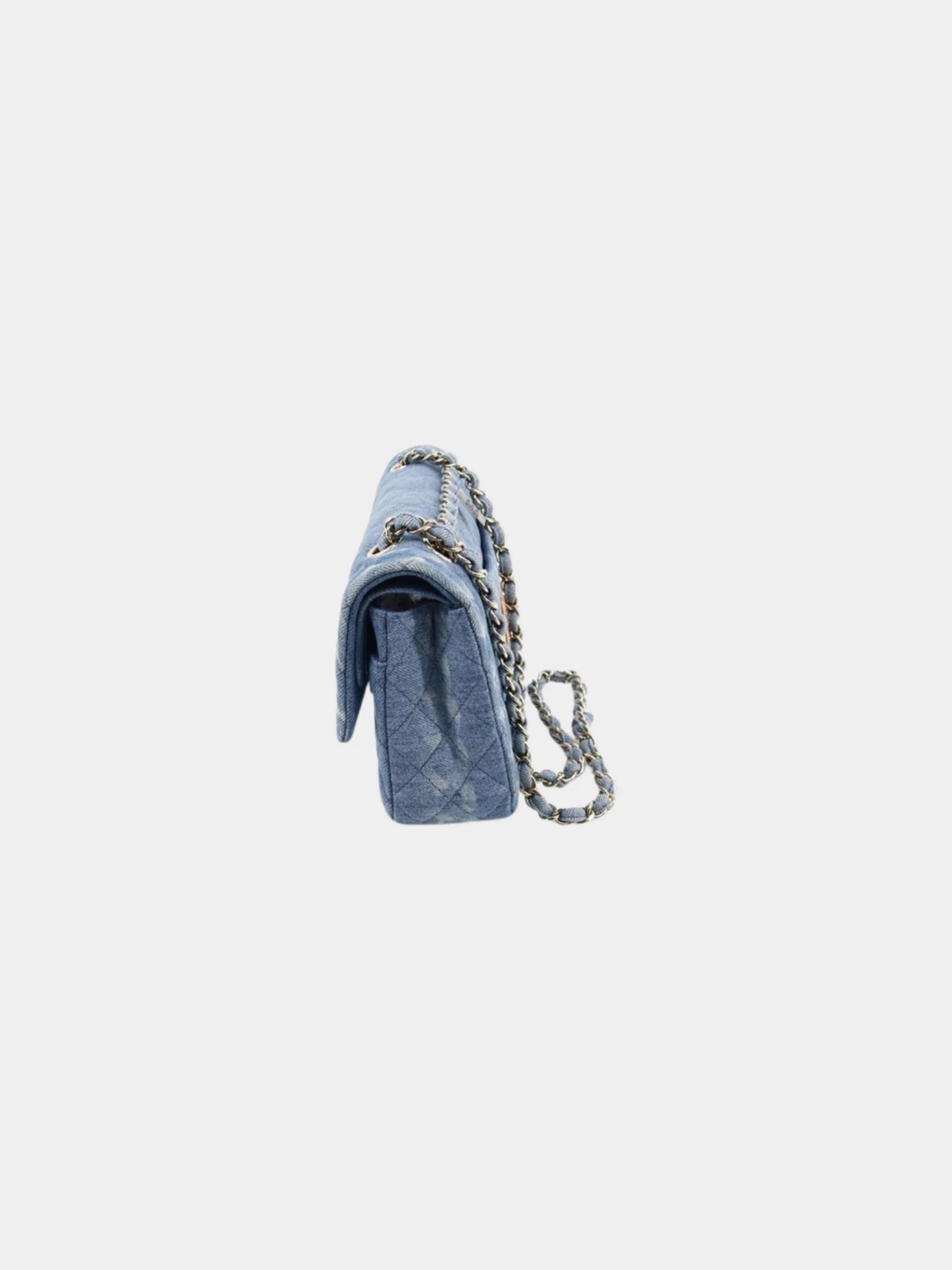 Chanel 2010s Blue Matelasse Denim Chain Shoulder Bag - Image 5