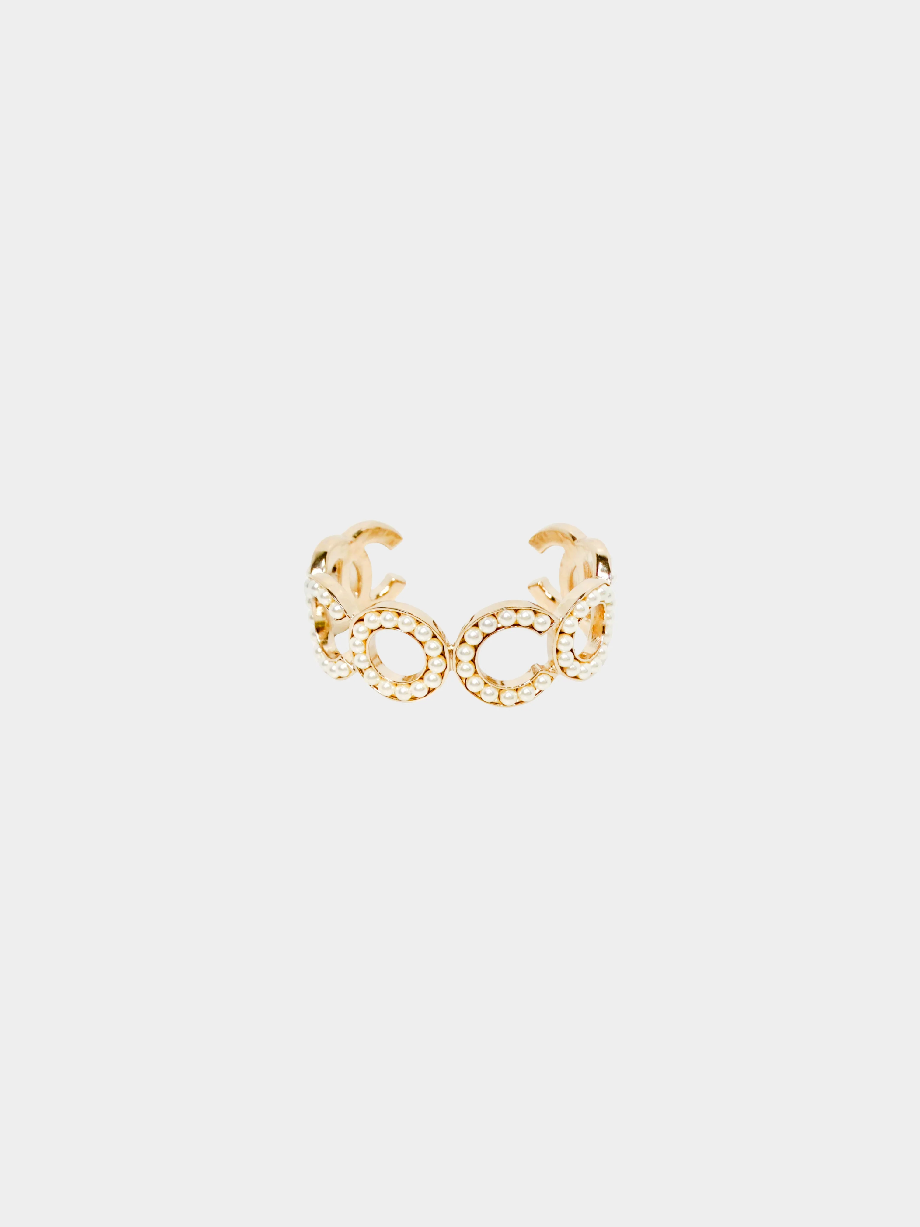 Chanel 2010s Coco Pearl 14K Gold Plated Cuff Bracelet
