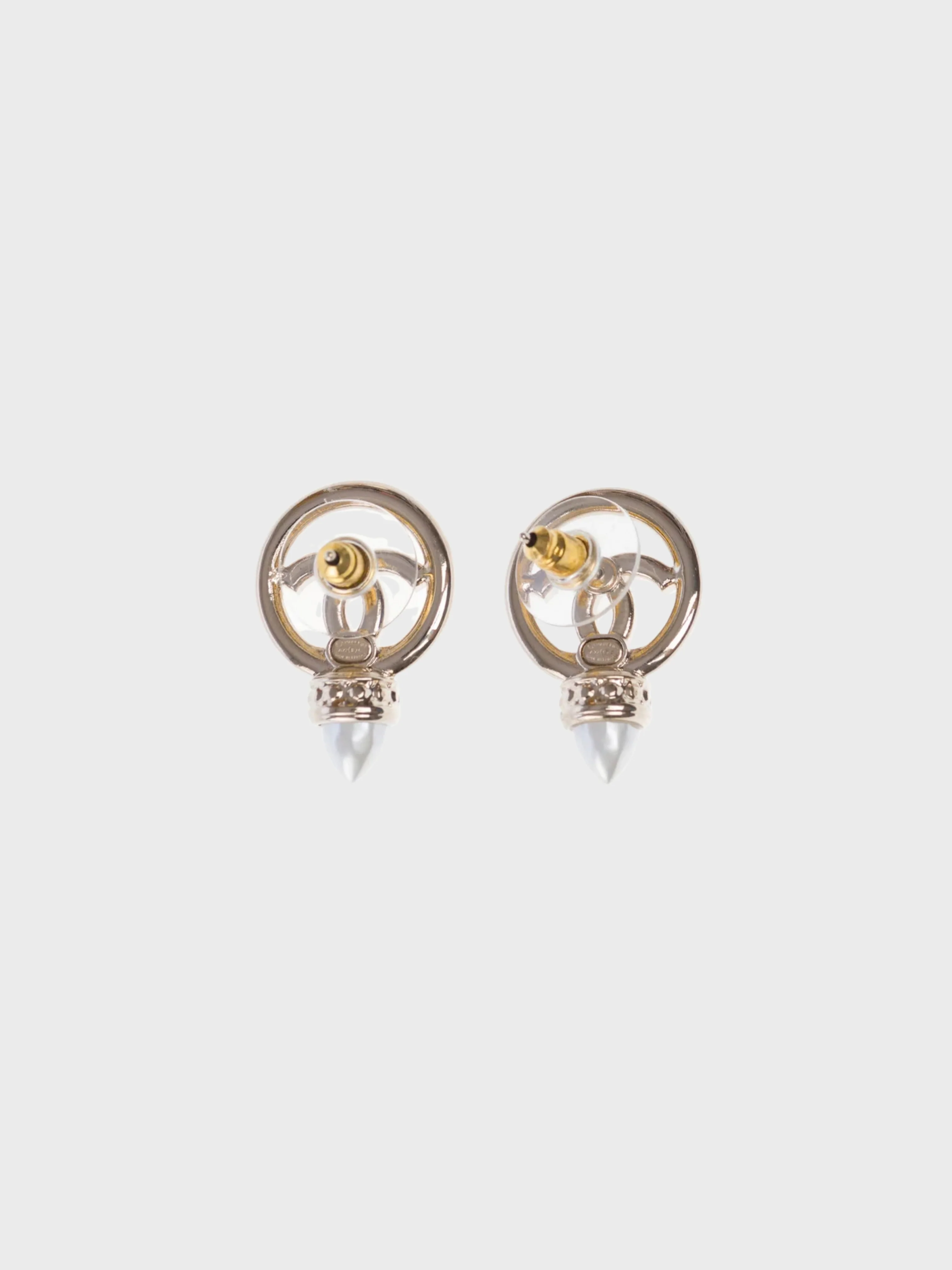Chanel 2010s Gold Metal CC Pearl Crystal Earrings - Image 3