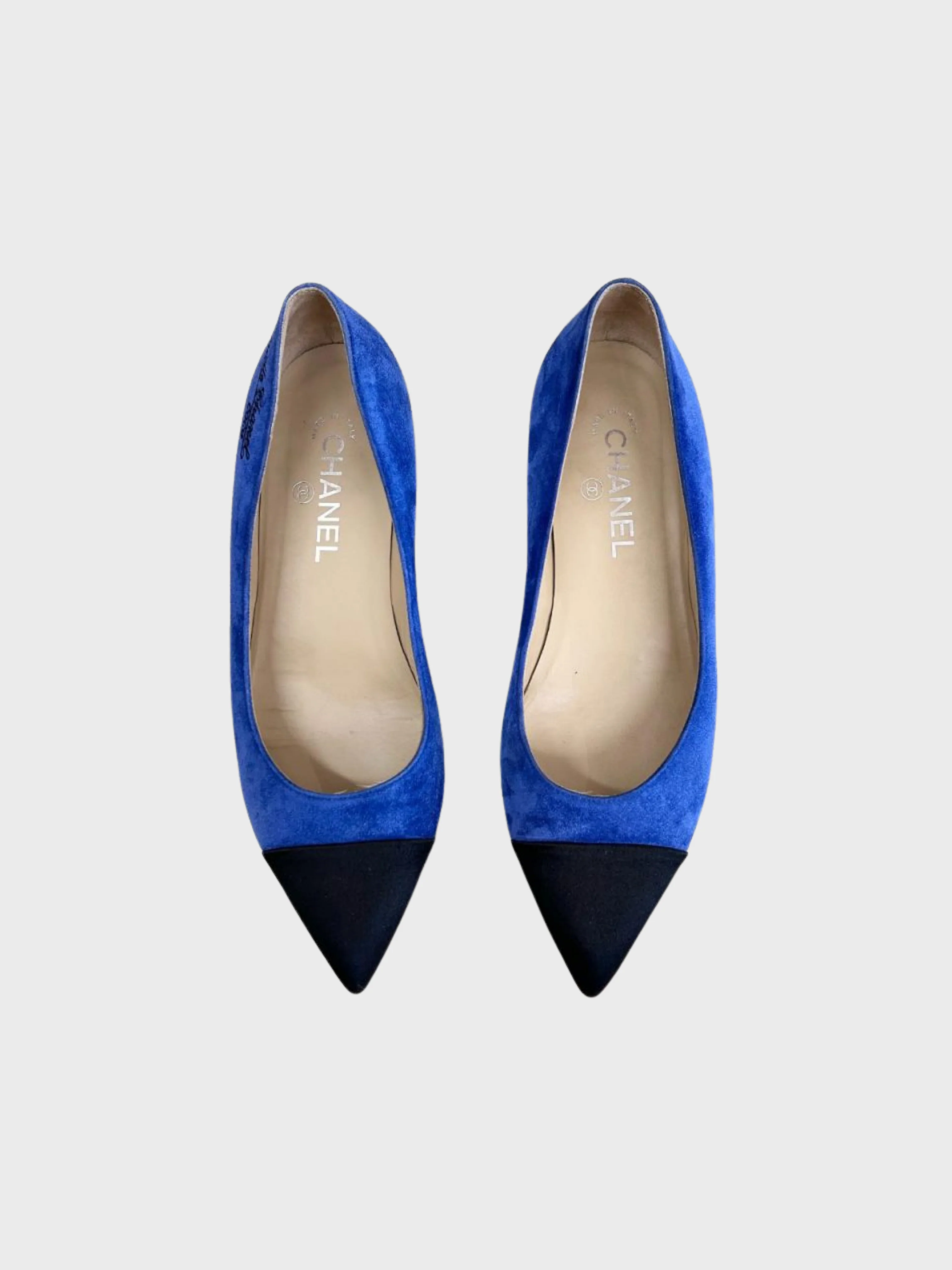 Chanel 2010s Indigo Suede Satin Cap Toe Flats - Image 2