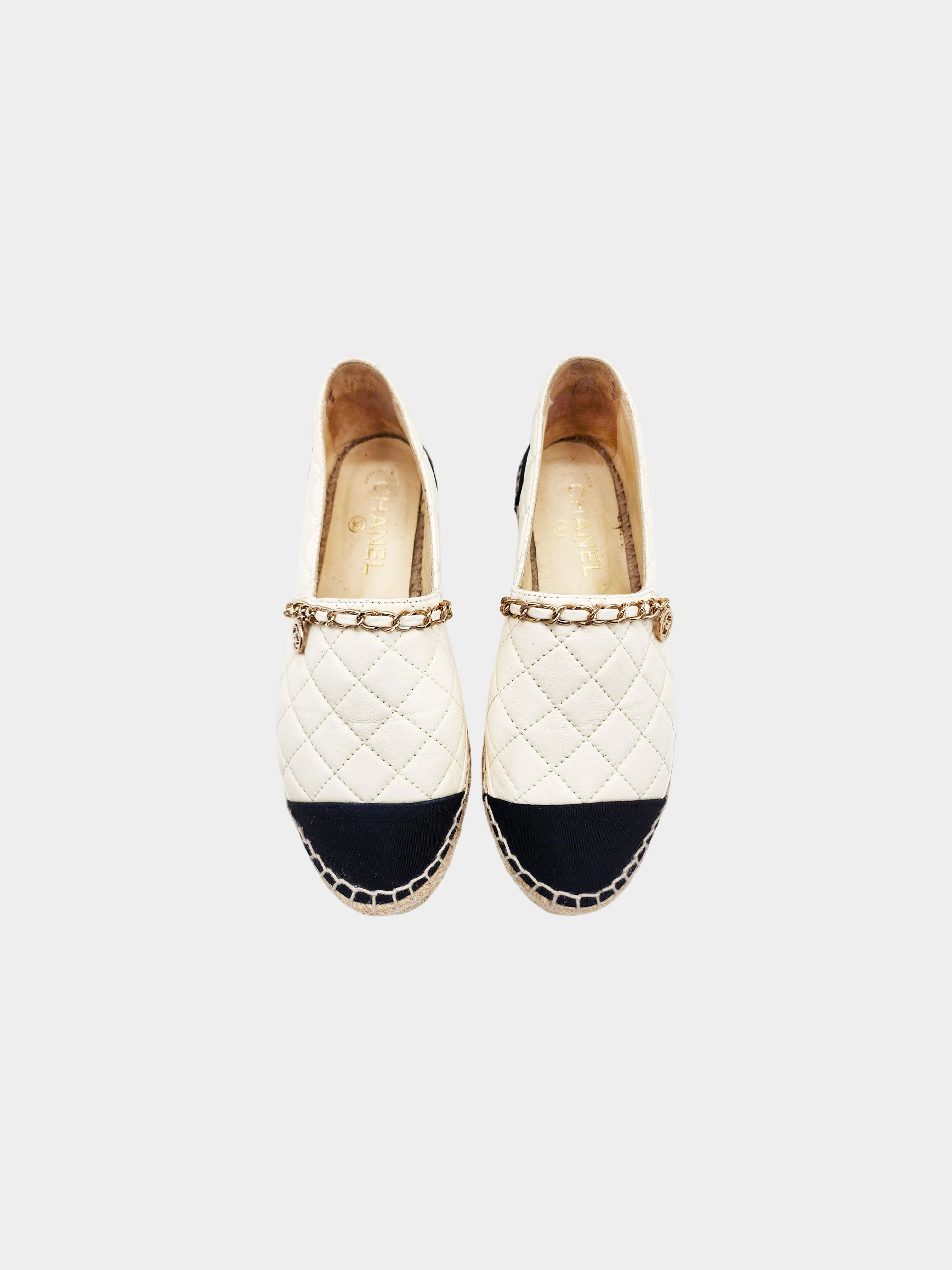 Chanel 2010s Ivory White Quilted Lambskin Leather Espadrilles - Image 3