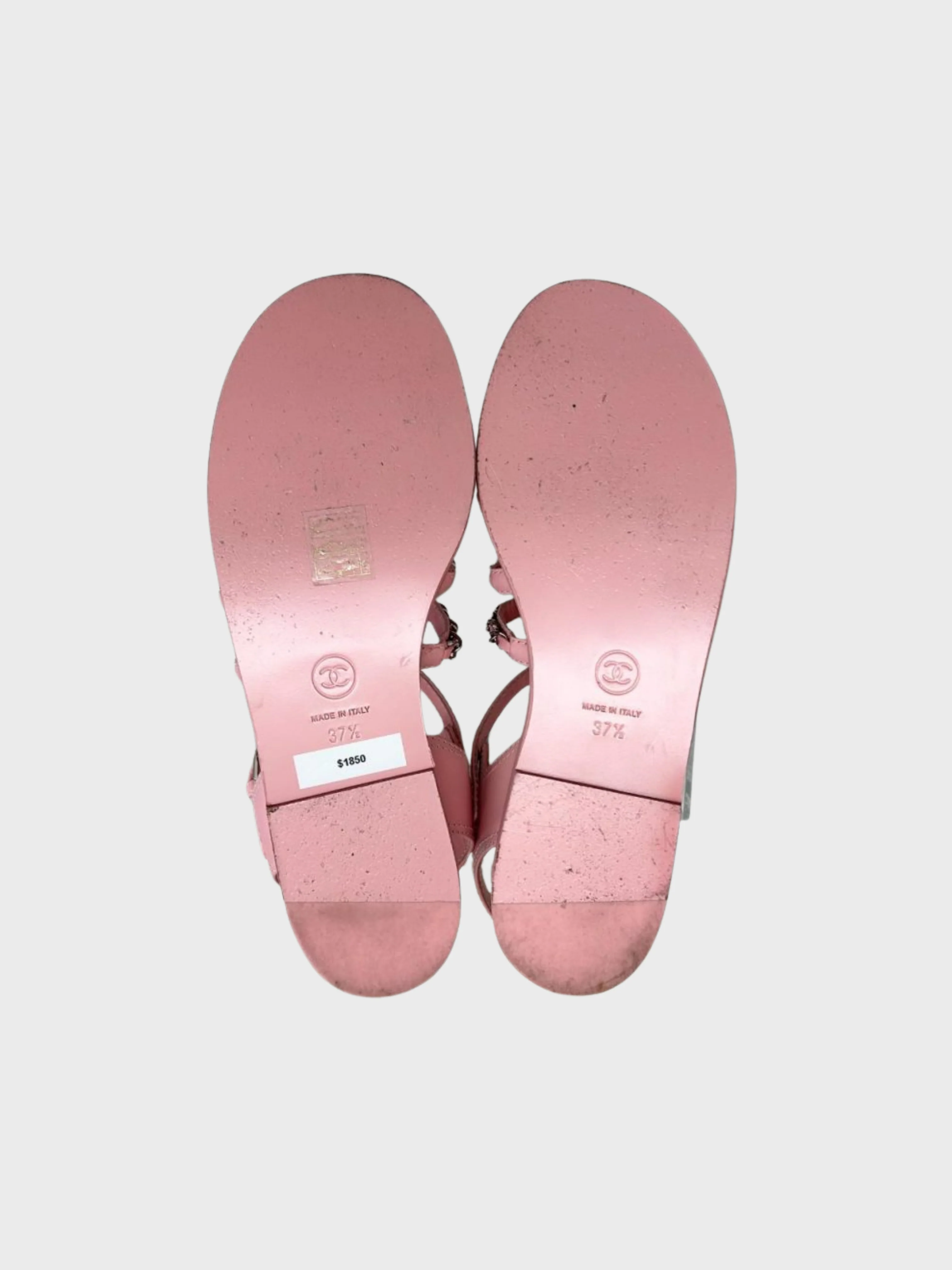 Chanel SS 2021 Pink Leather Multi Strap Chain Sandals - Image 3