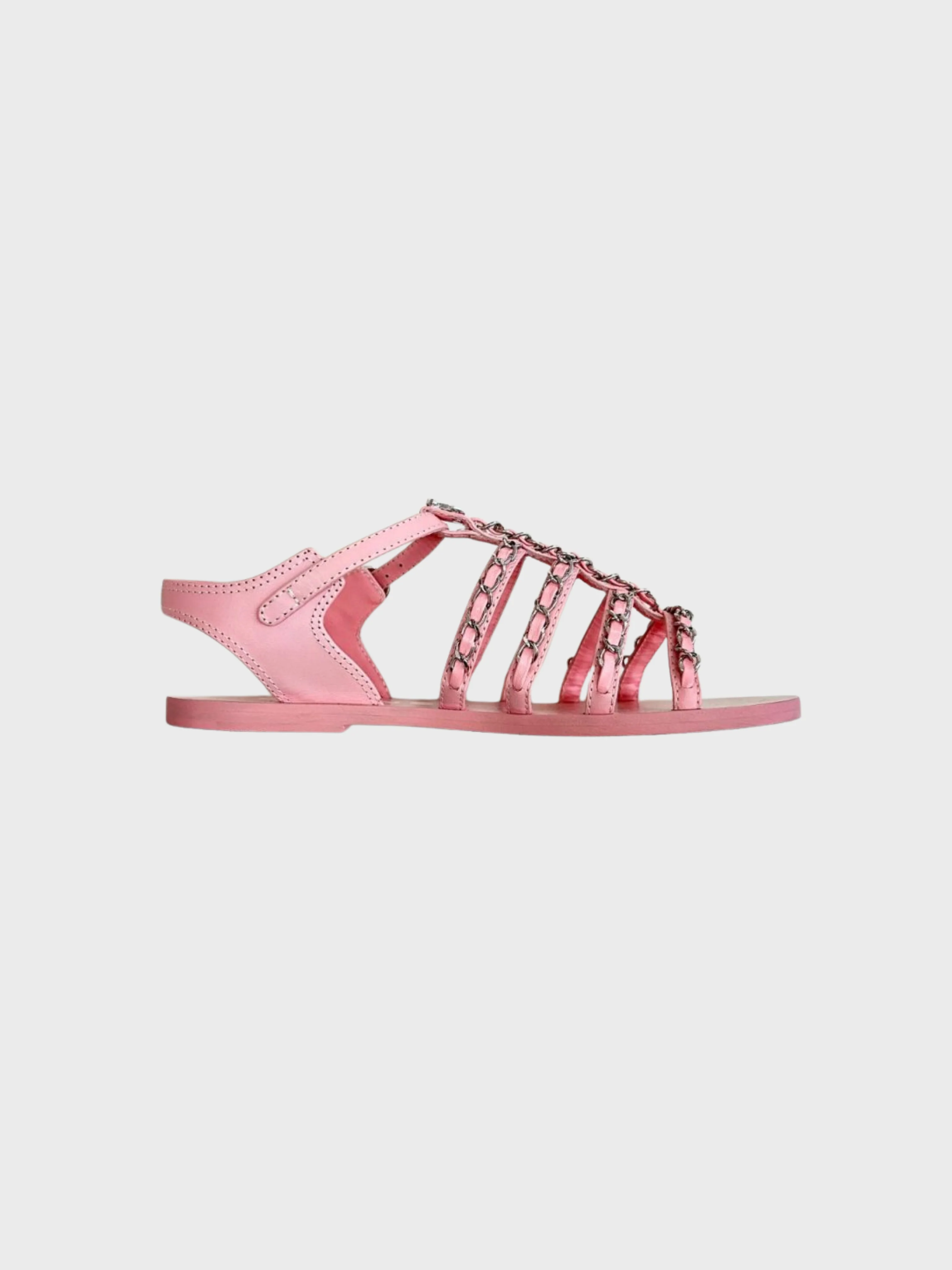 Chanel SS 2021 Pink Leather Multi Strap Chain Sandals - Image 4