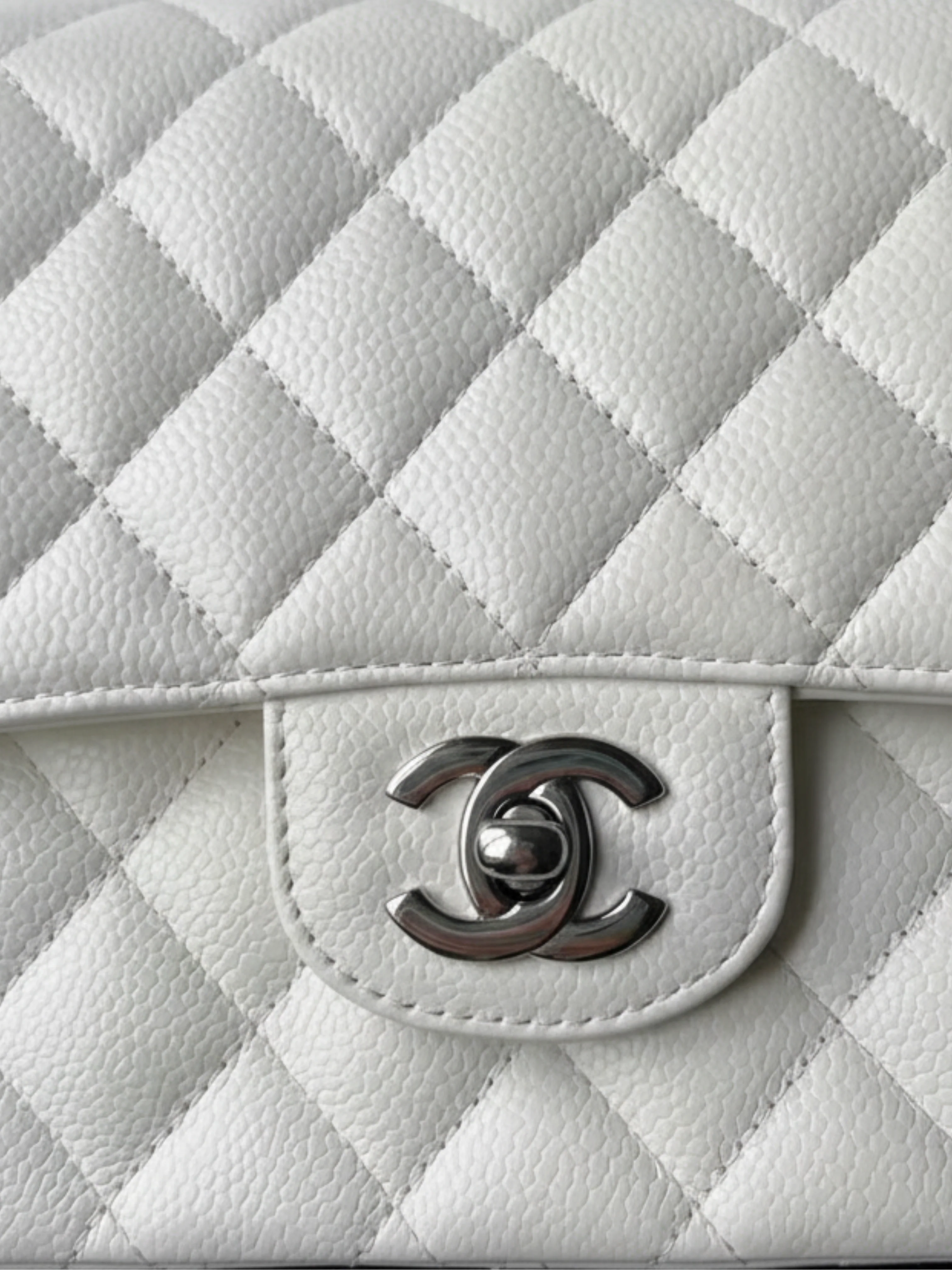 Chanel 2010s White Caviar Leather Medium Double Flap Bag - Image 5