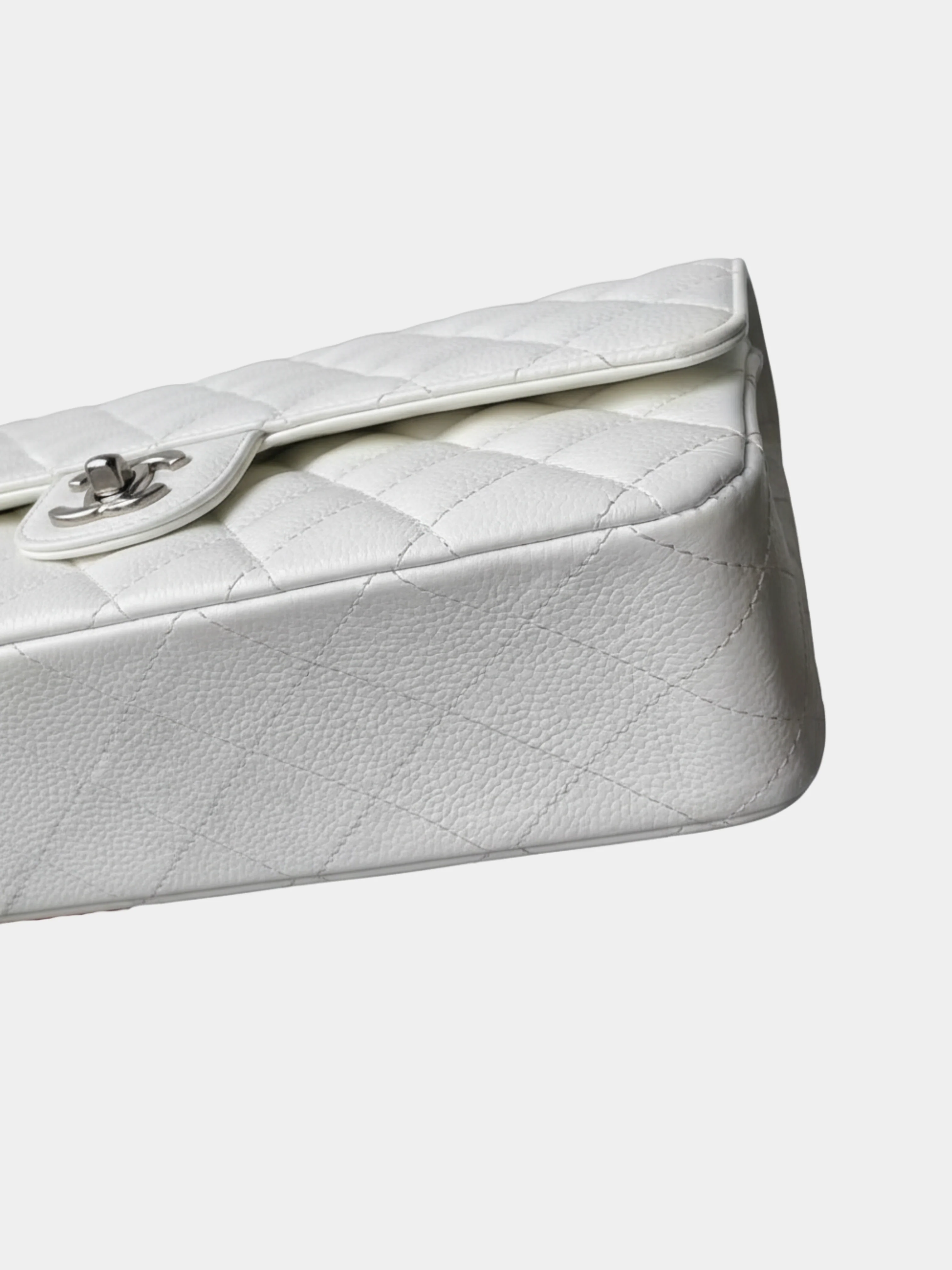 Chanel 2010s White Caviar Leather Medium Double Flap Bag - Image 6