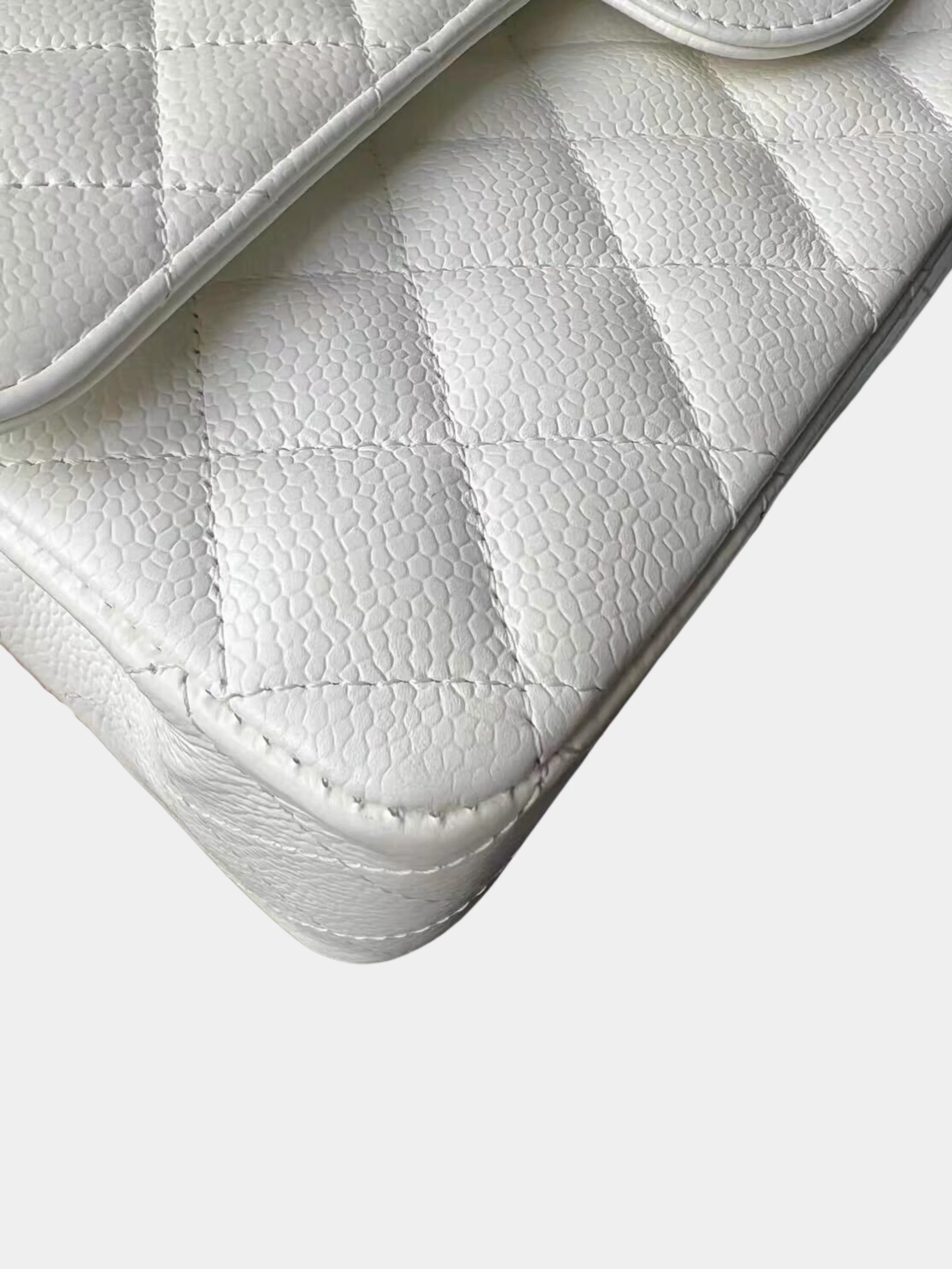 Chanel 2010s White Caviar Leather Medium Double Flap Bag - Image 7