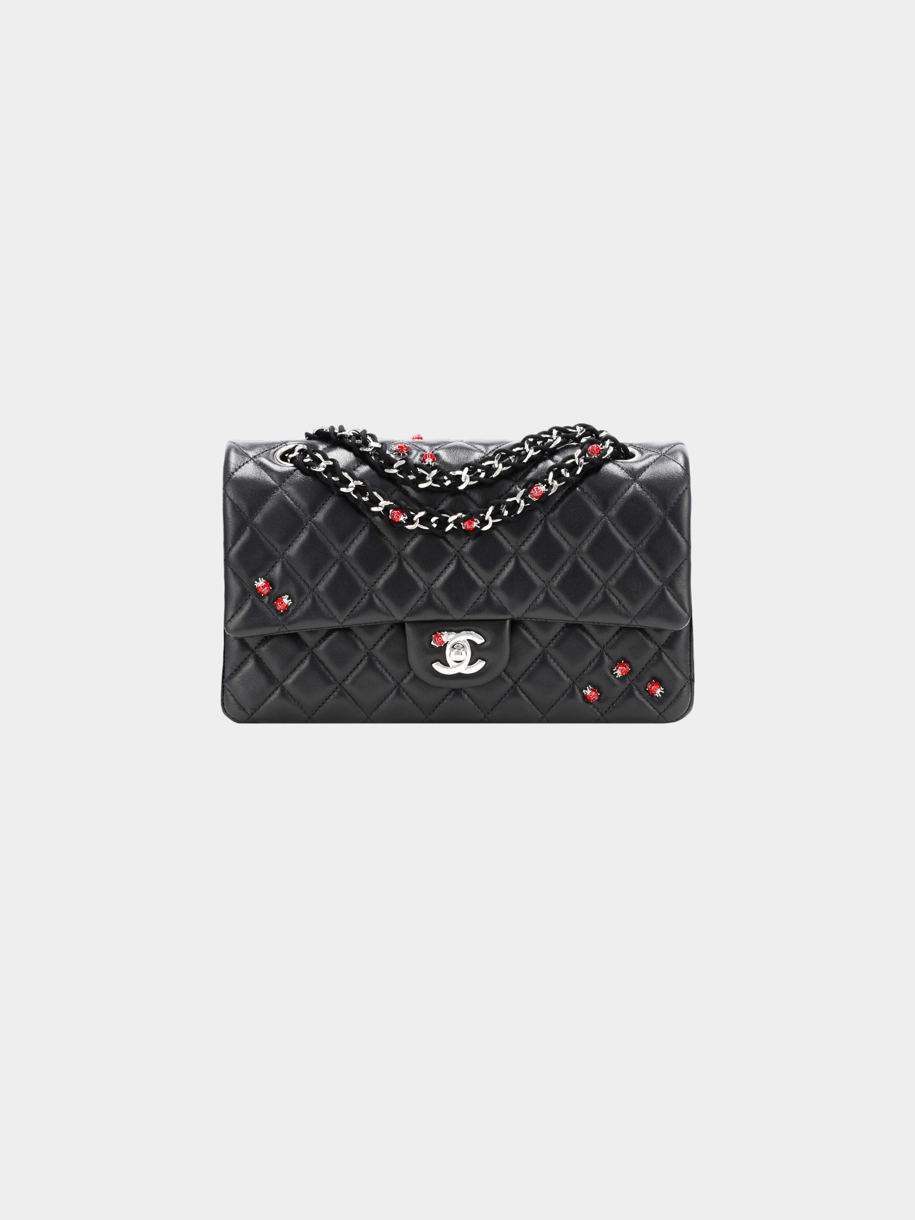 Chanel 2011 Black Lambskin Ladybug Medium Classic Single Flap Bag