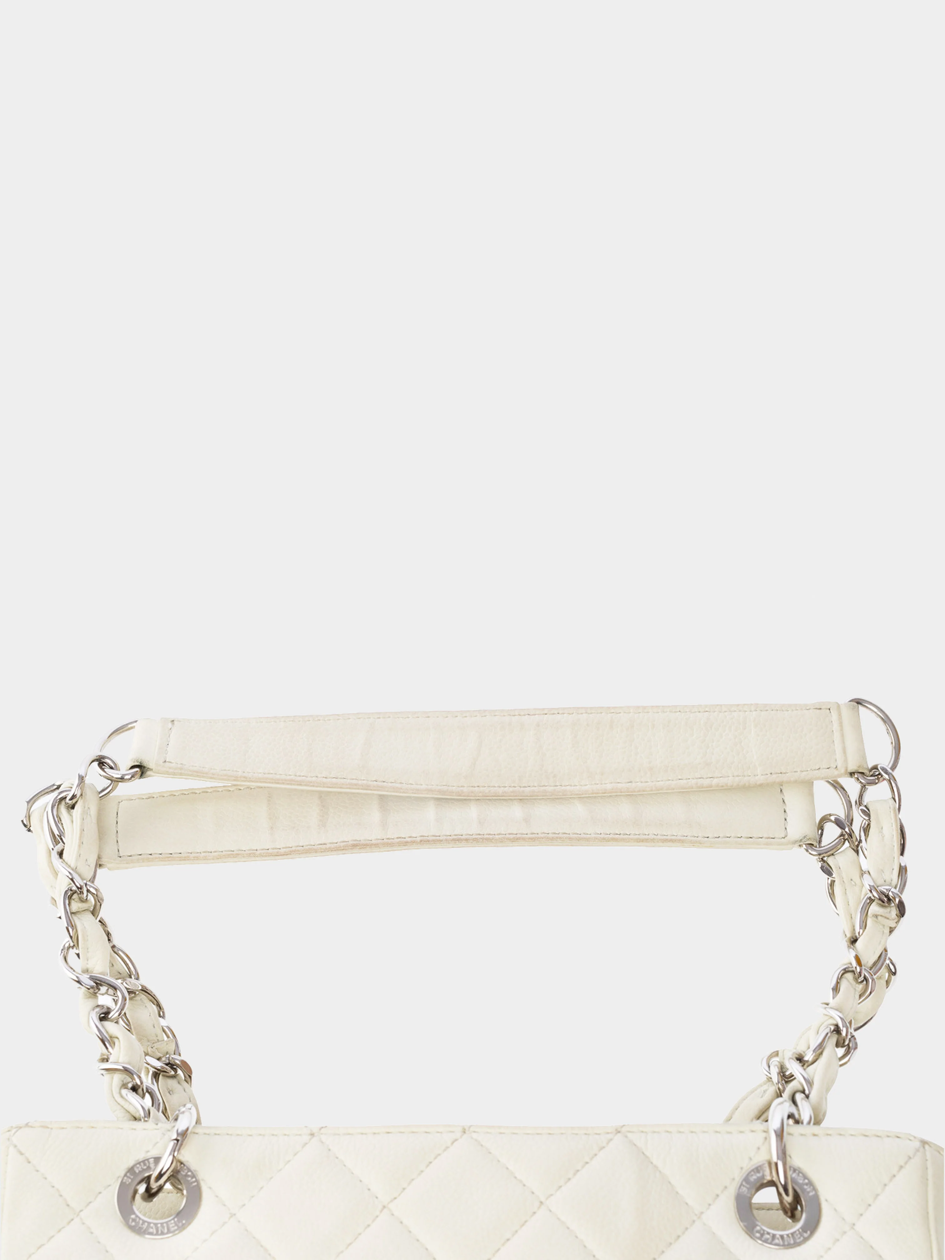 Chanel 2011 Off White Quilted Caviar Petit Timeless Shopping Tote - Image 4