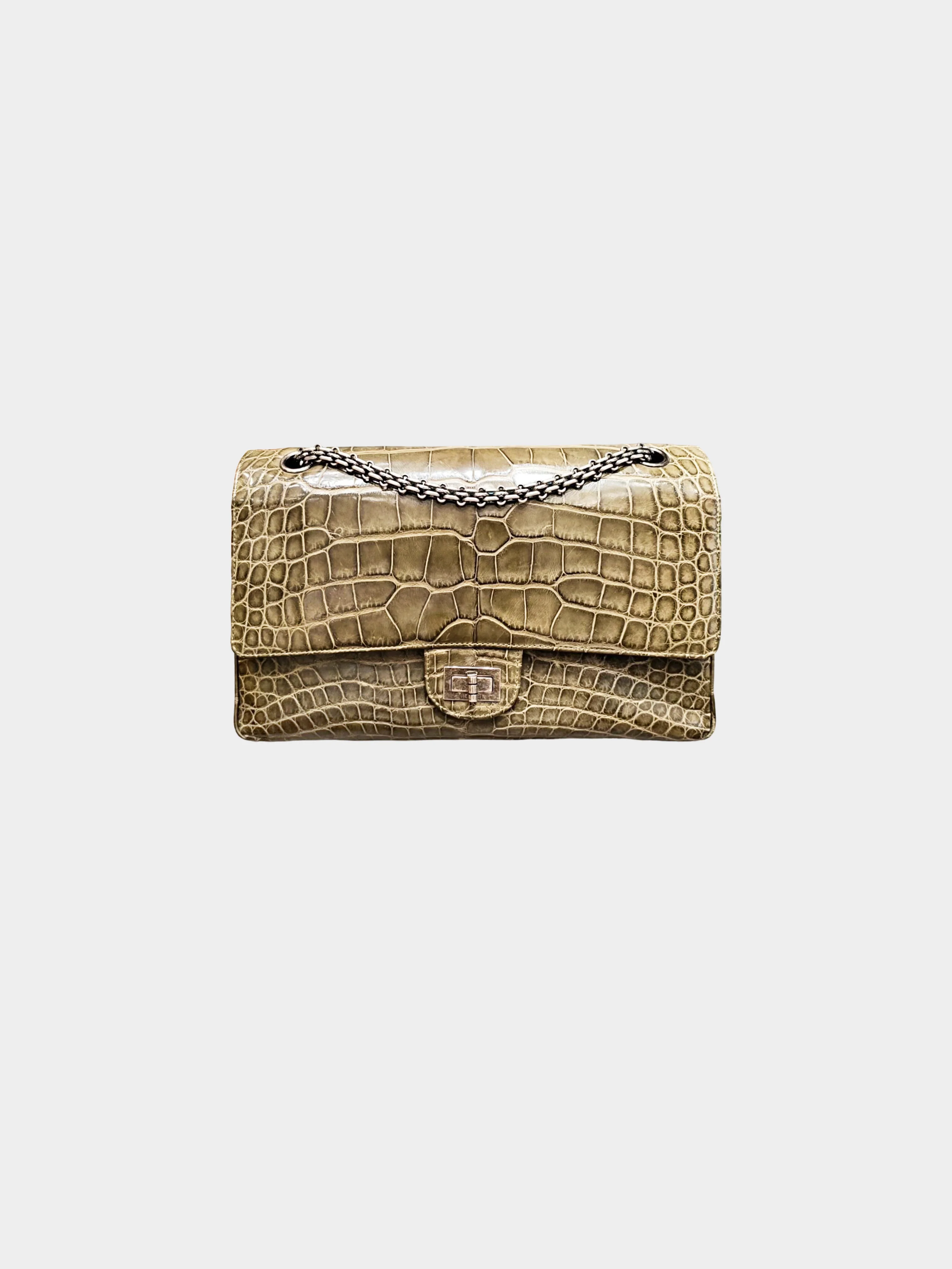 Chanel 2011 Olive Green Reissue 2.55 Alligator Medium Classic Double Flap Bag