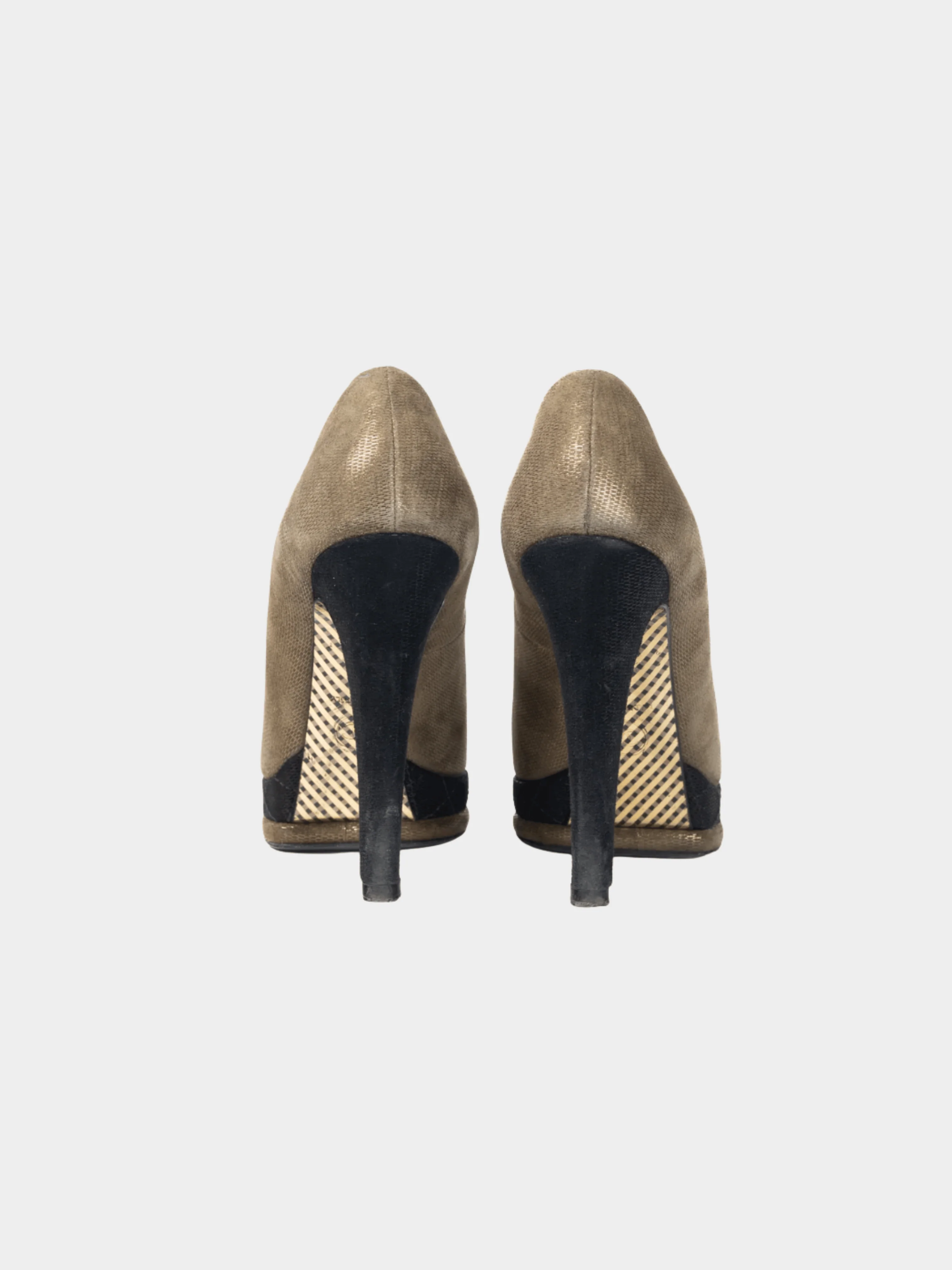 Chanel 2012 Métiers D’art Khaki & Noir Suede Cap-Toe Pumps - Image 4