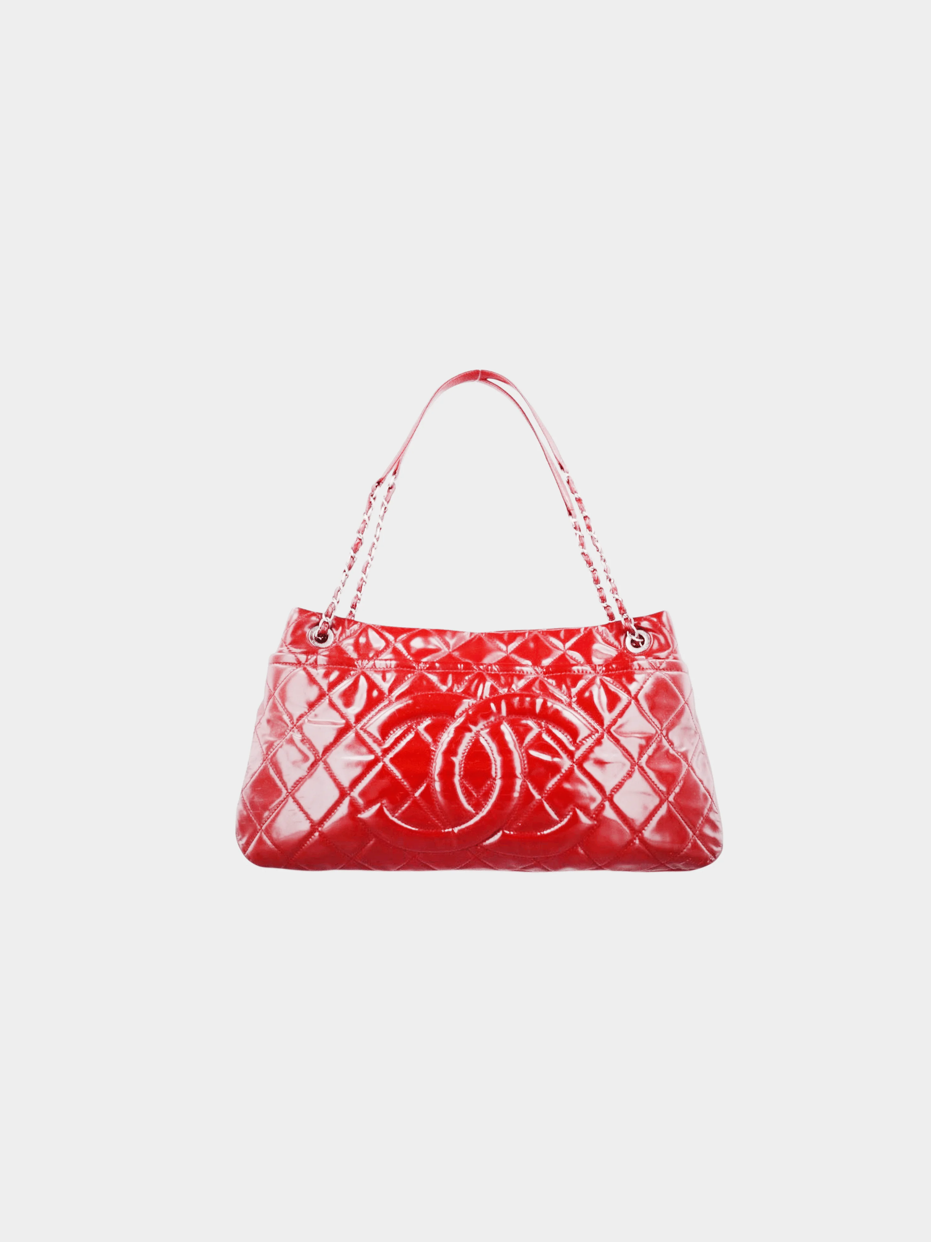 Chanel 2012 Red Timeless CC Soft Quilted Leather Shopping Tote Bag