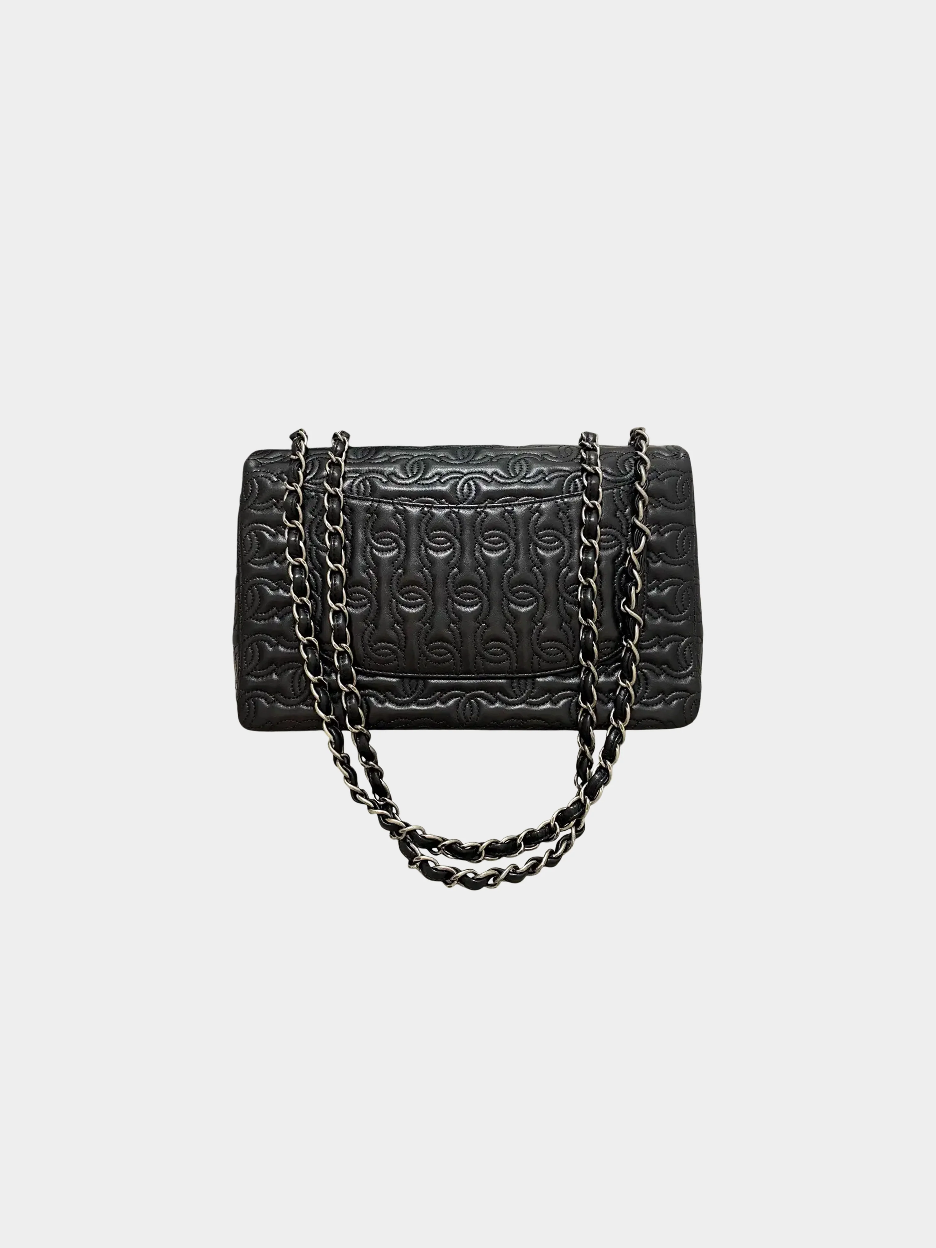 Chanel 2014 Black Calfskin Leather Stitched and Embossed CC Flap Bag - Image 2