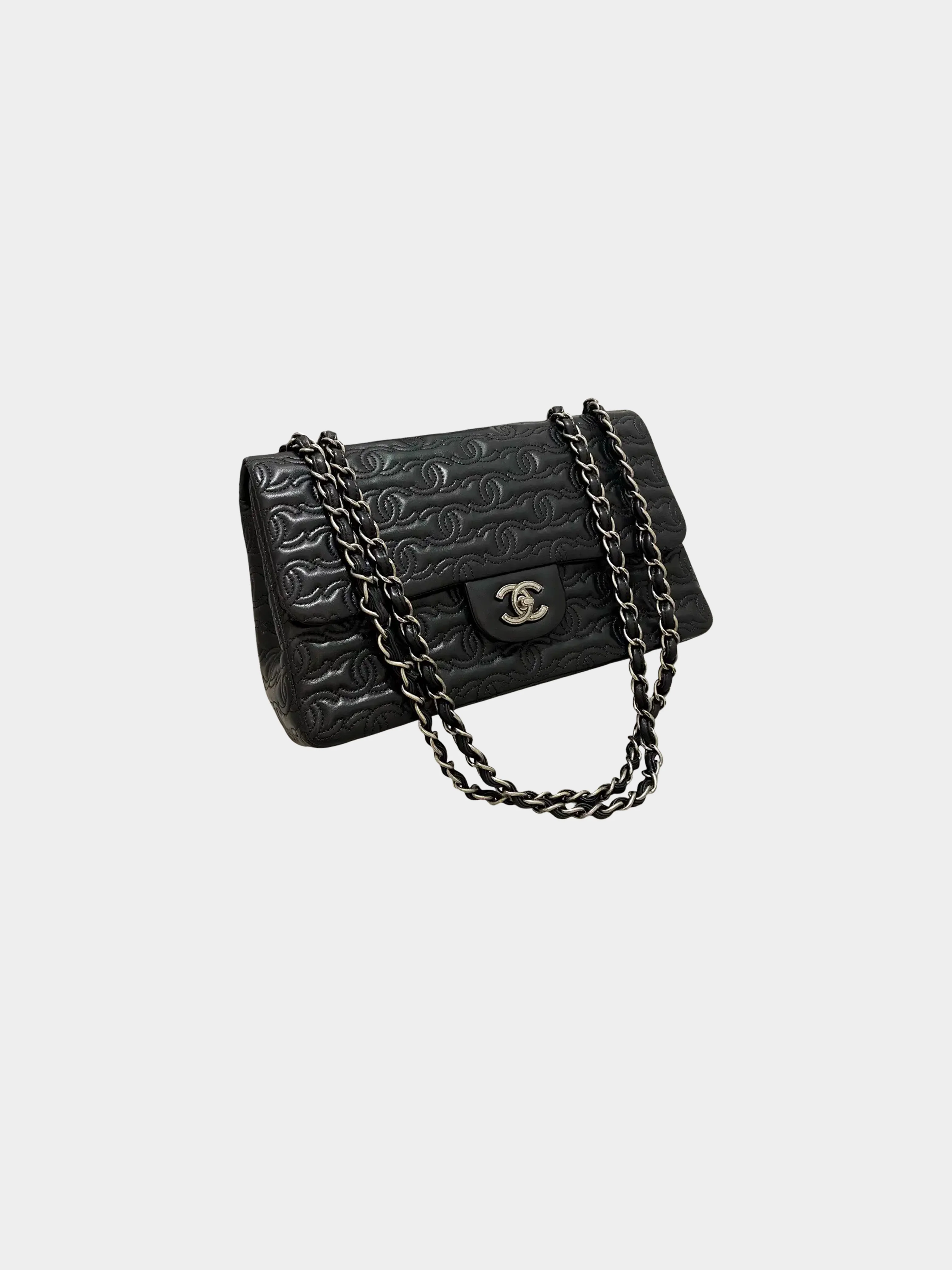 Chanel 2014 Black Calfskin Leather Stitched and Embossed CC Flap Bag - Image 3