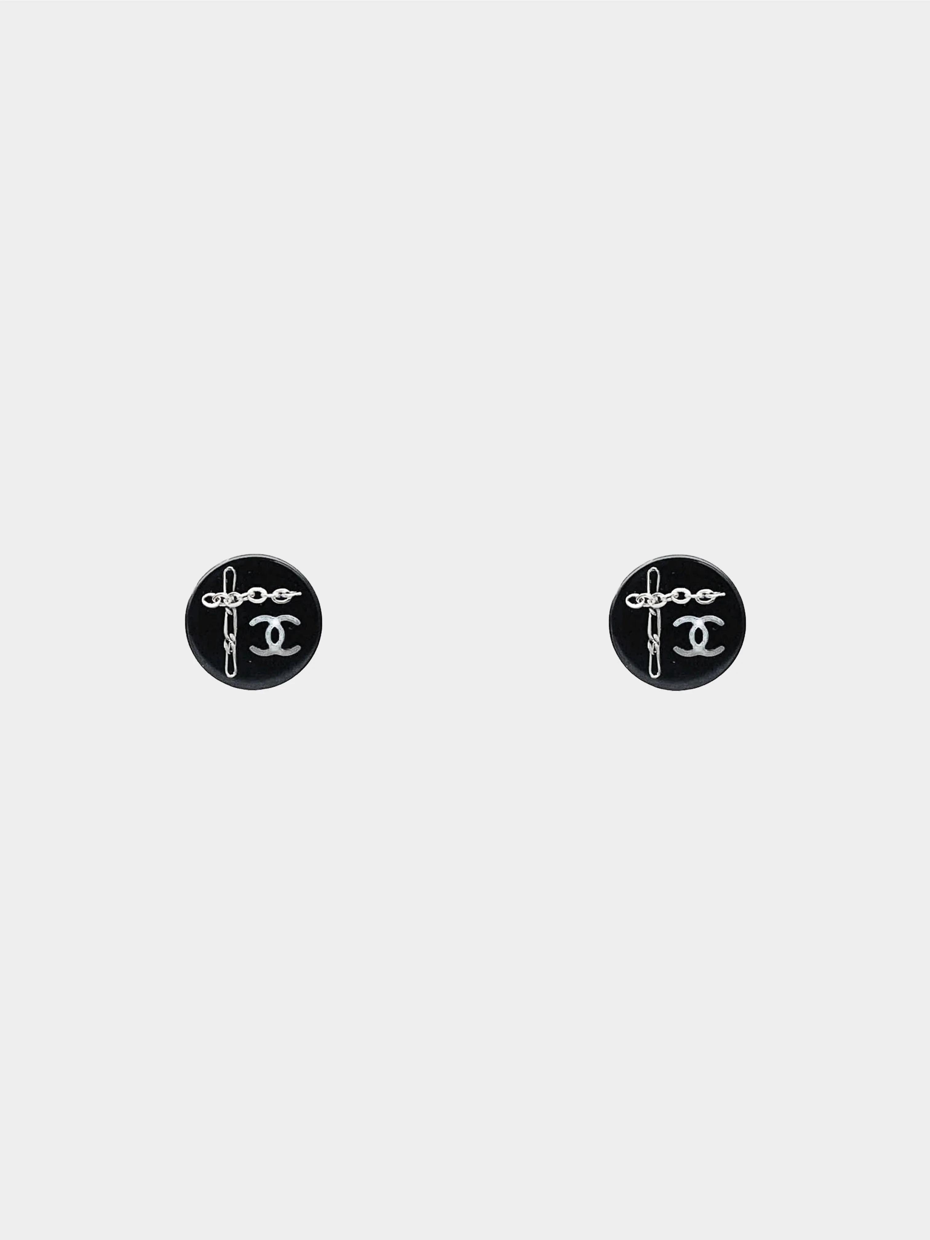 Chanel 2014 Mini Round Coco Mark and Chain Pattern Stud Earring