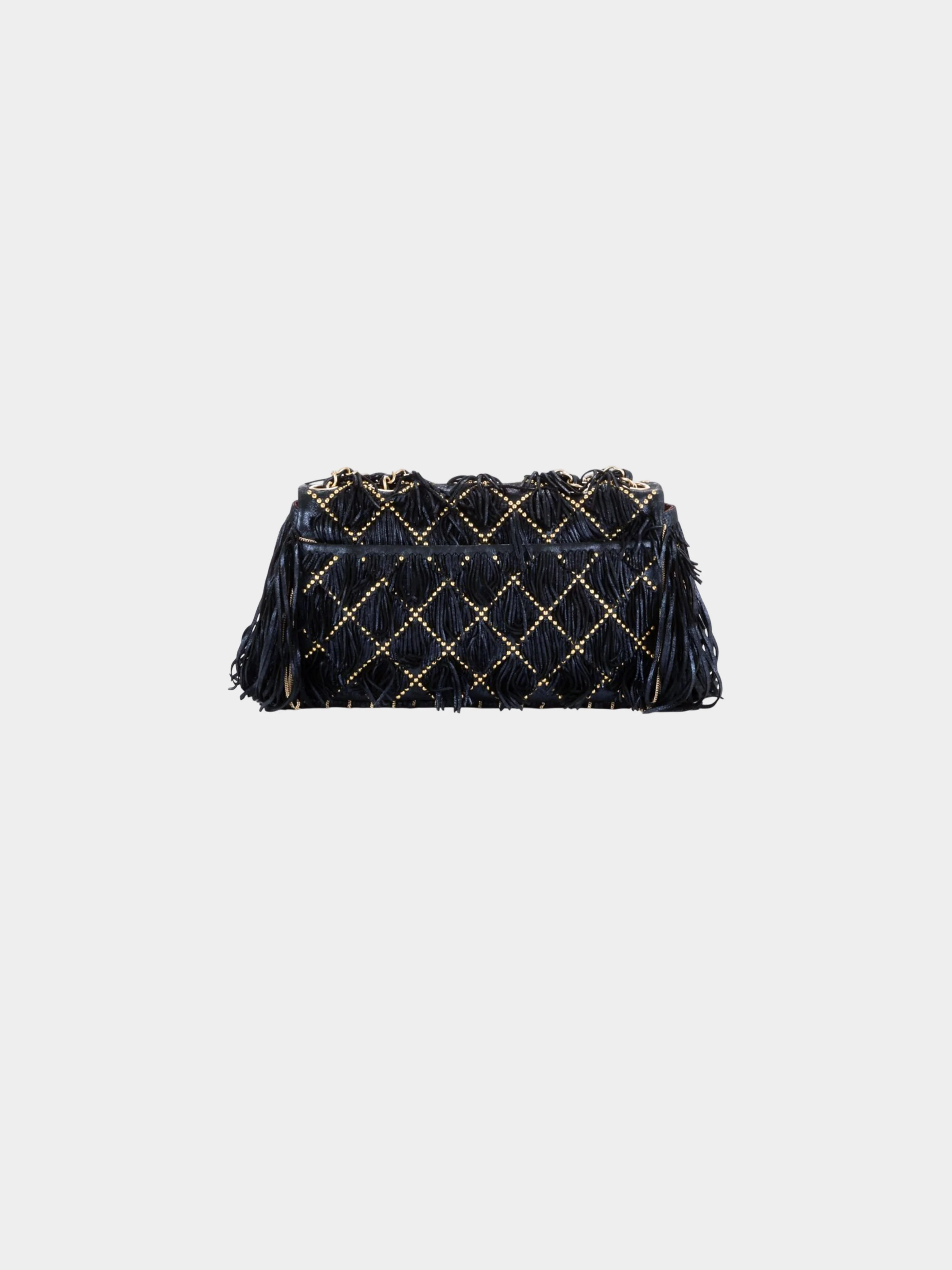 Chanel 2014 Navy and Gold Calfskin Metallic Suede Dallas Fringe Medium Flap Bag - Image 2