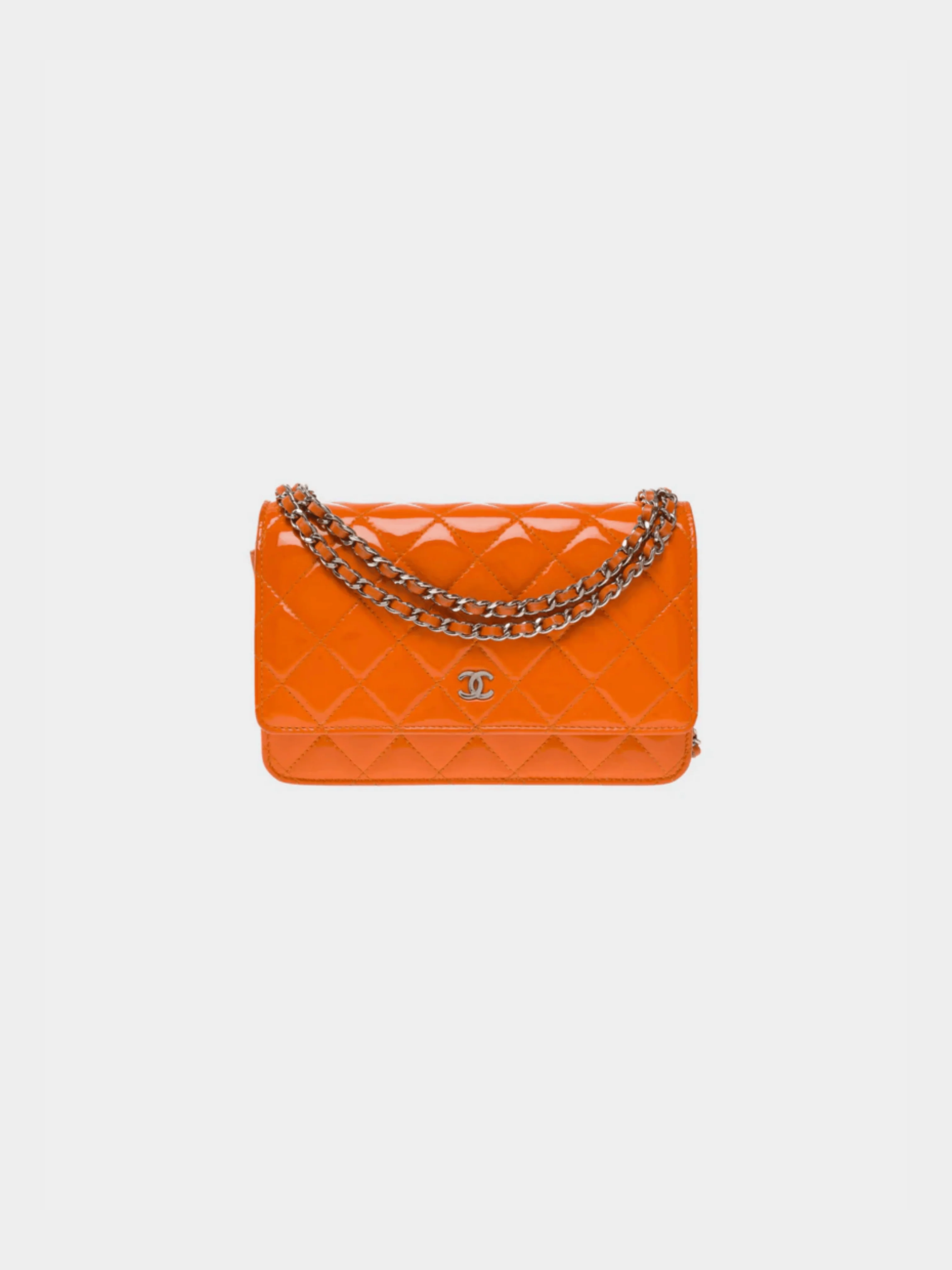 Chanel 2014 Orange Quilted Patent Leather Classic WOC Clutch Bag