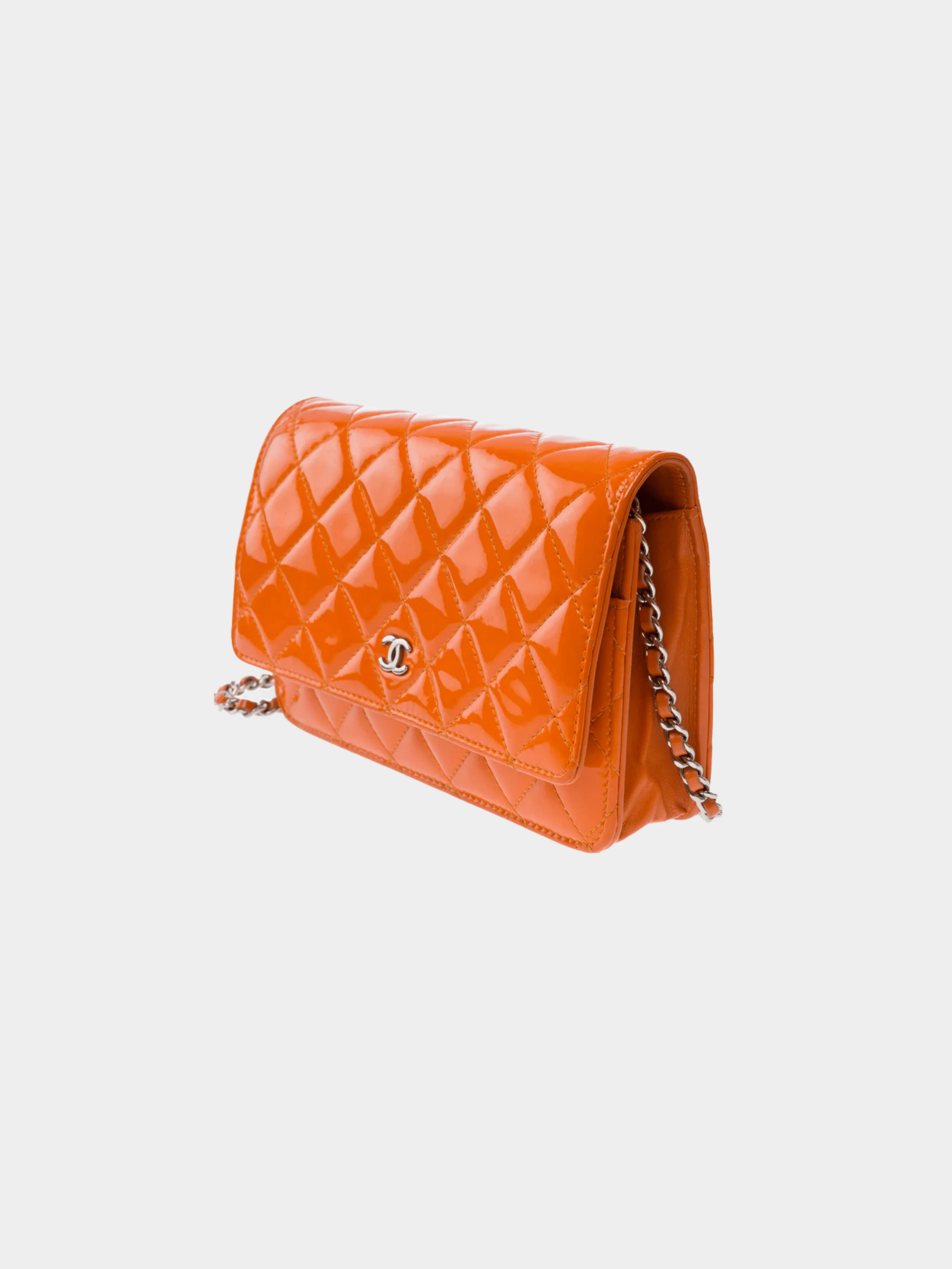 Chanel 2014 Orange Quilted Patent Leather Classic WOC Clutch Bag - Image 3