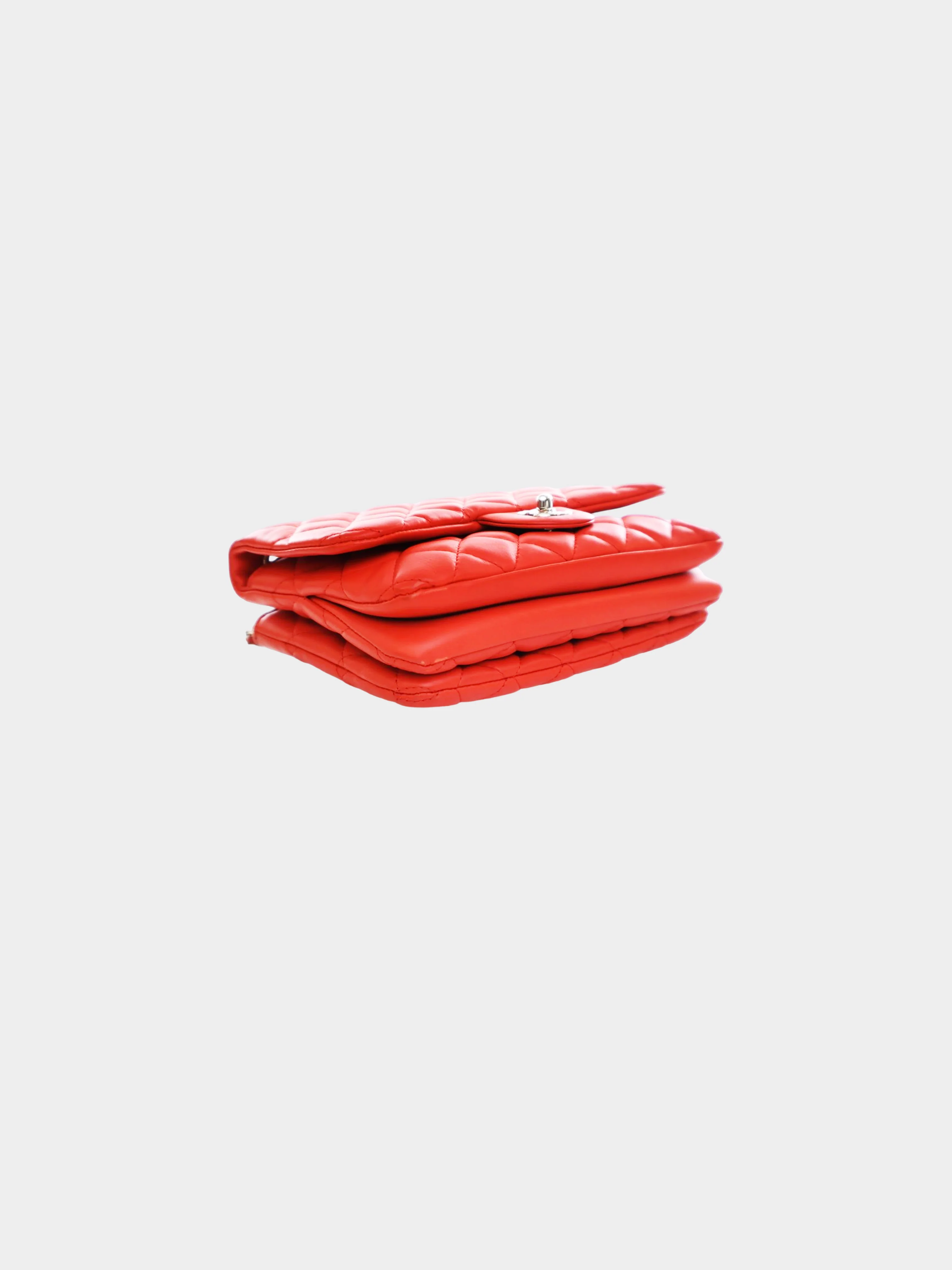 Chanel 2014 Red Lambskin 3 Accordion Small Flap Bag - Image 3