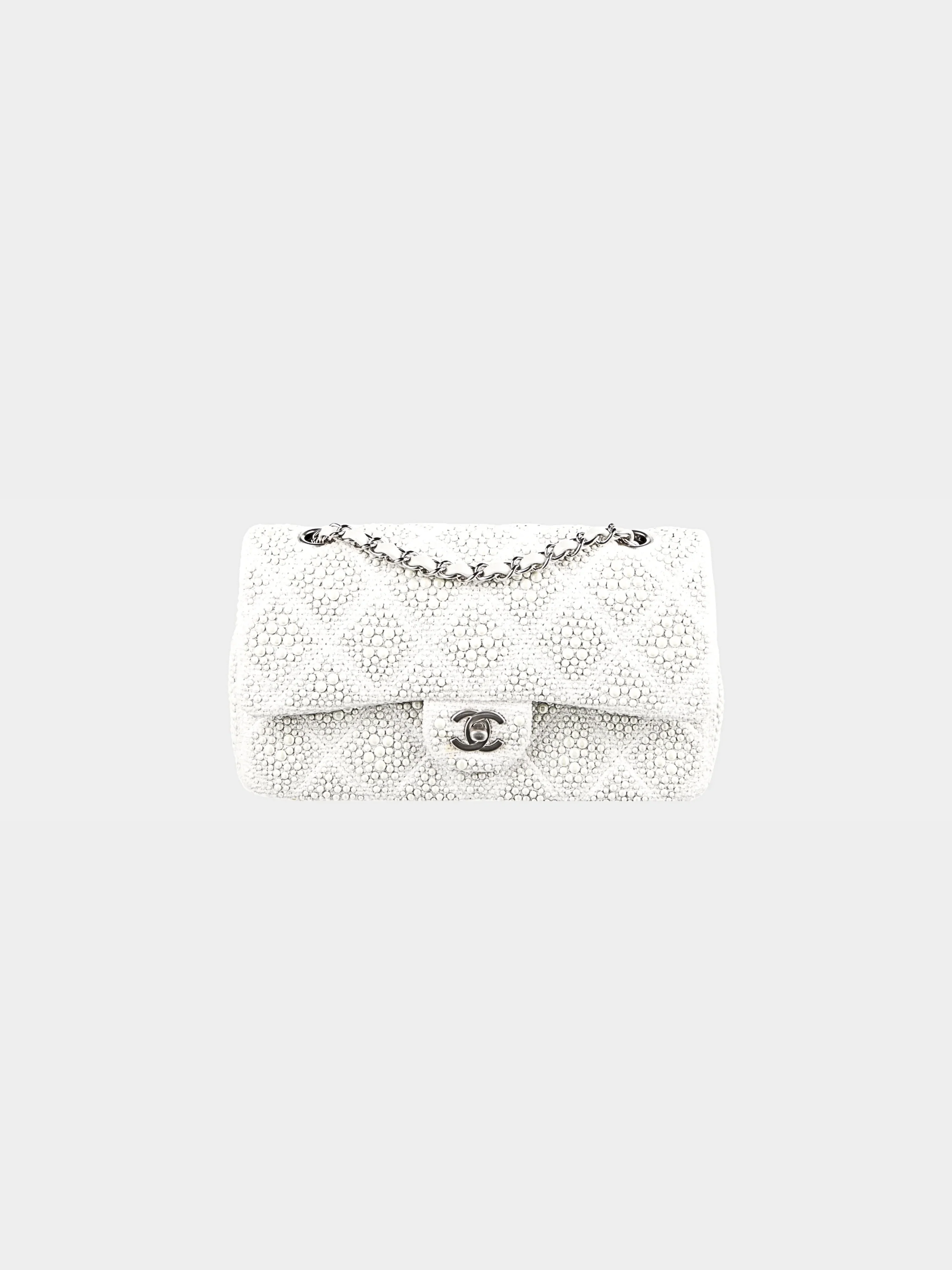 Chanel 2014 White Classic Medium Pearl Beaded Single Flap Bag