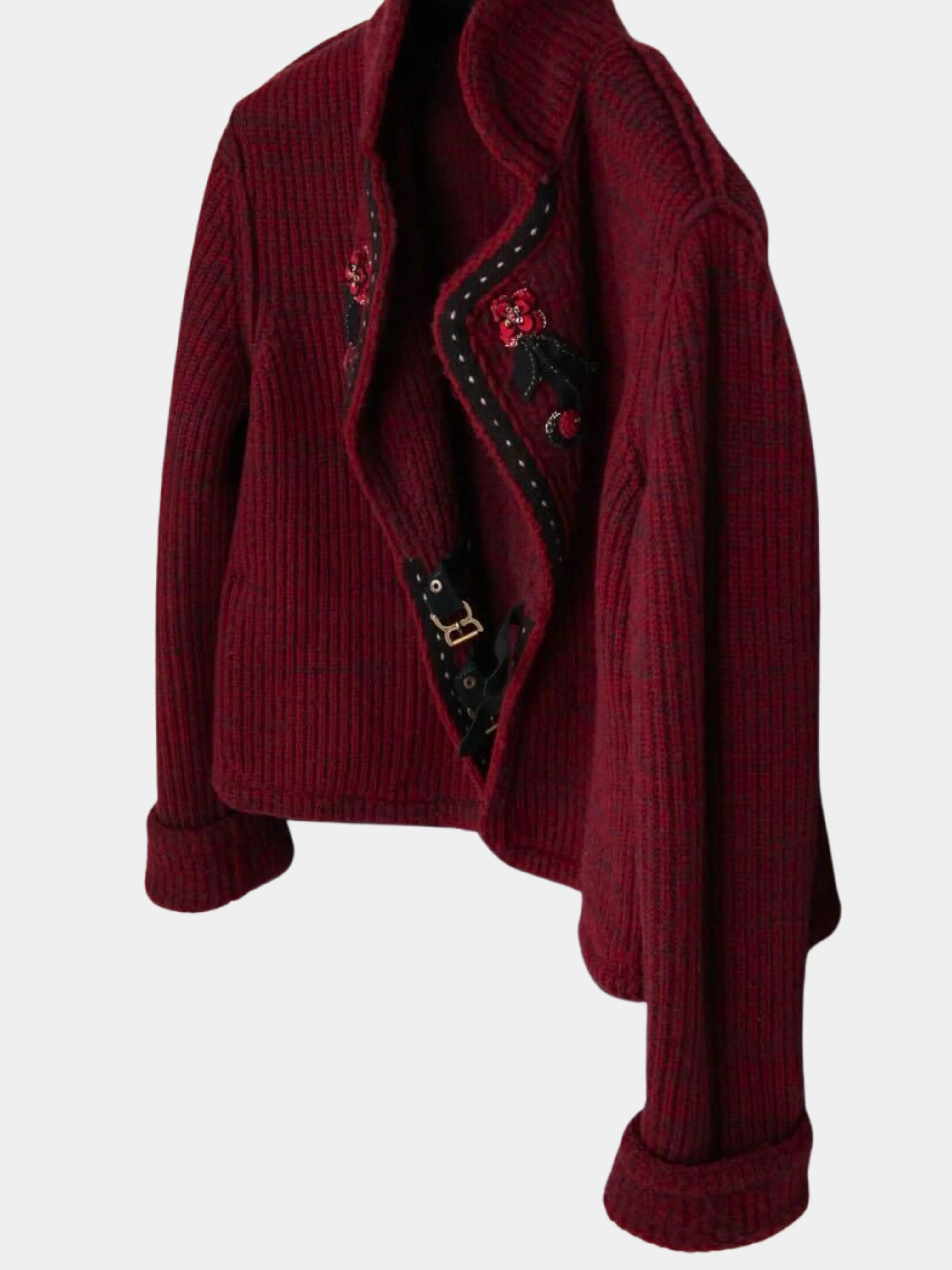 Chanel 2015 Berry Red Floral Embroidered Two-Pocket Jacket - Image 5