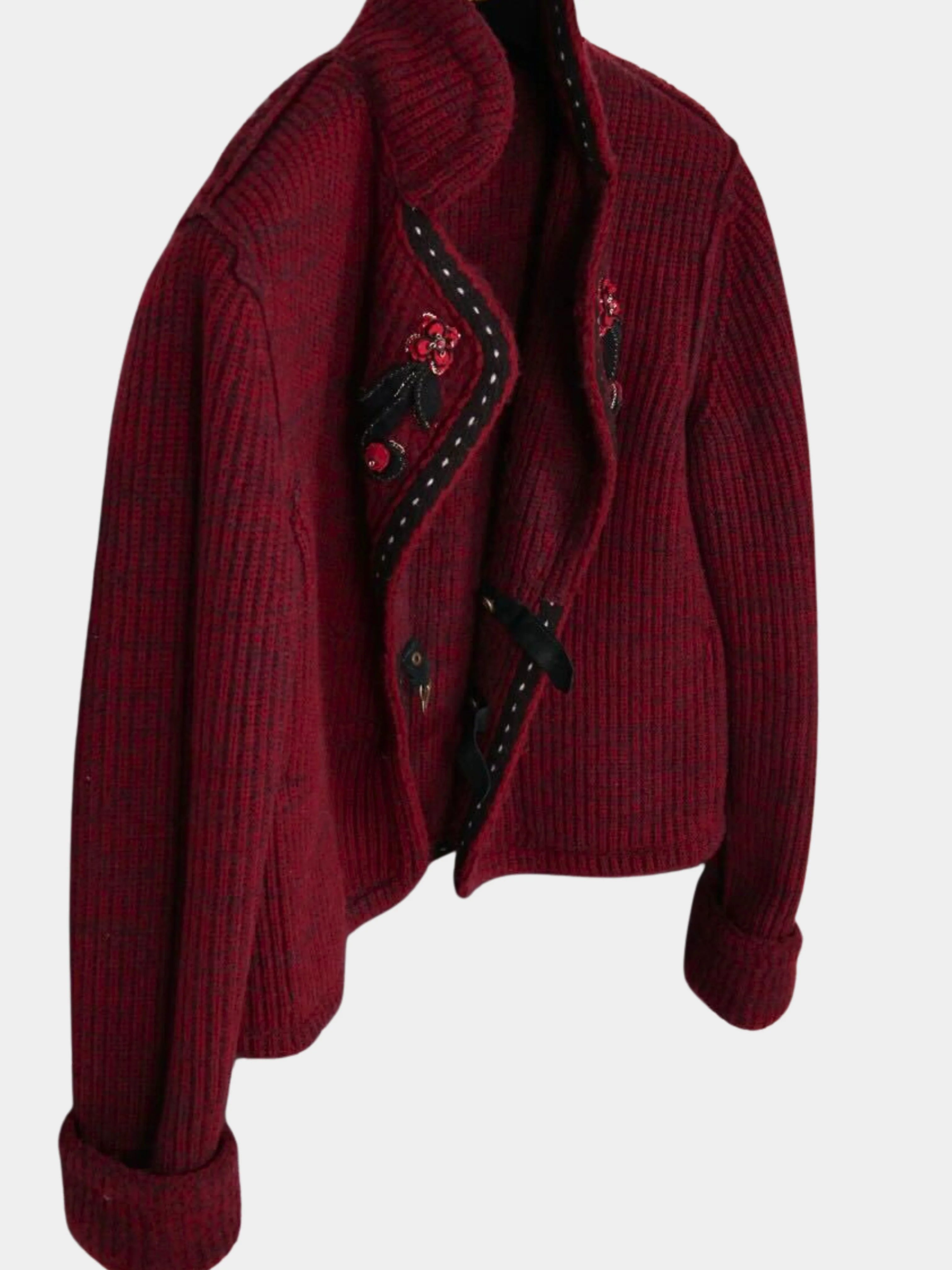 Chanel 2015 Berry Red Floral Embroidered Two-Pocket Jacket - Image 6