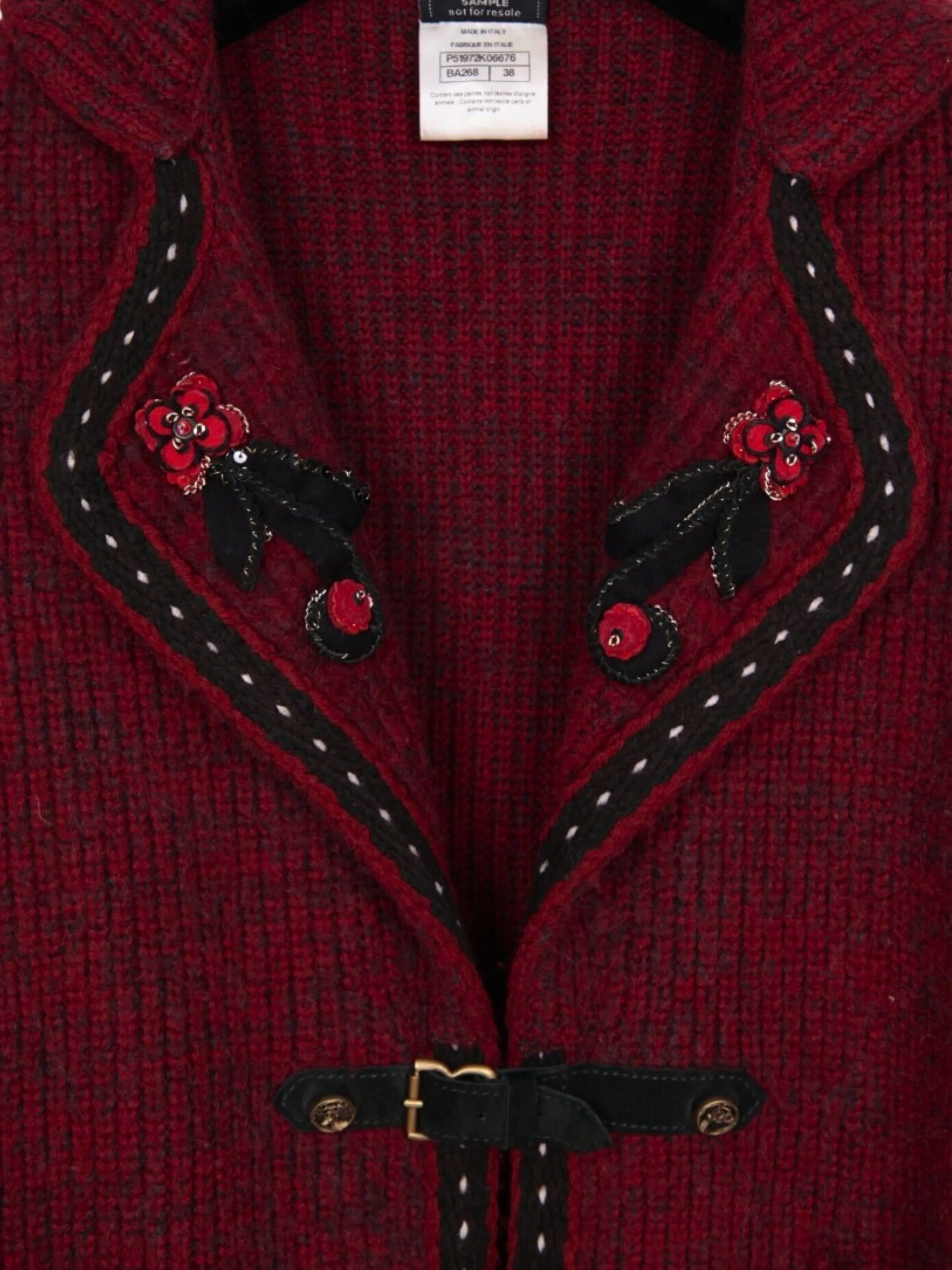 Chanel 2015 Berry Red Floral Embroidered Two-Pocket Jacket - Image 7