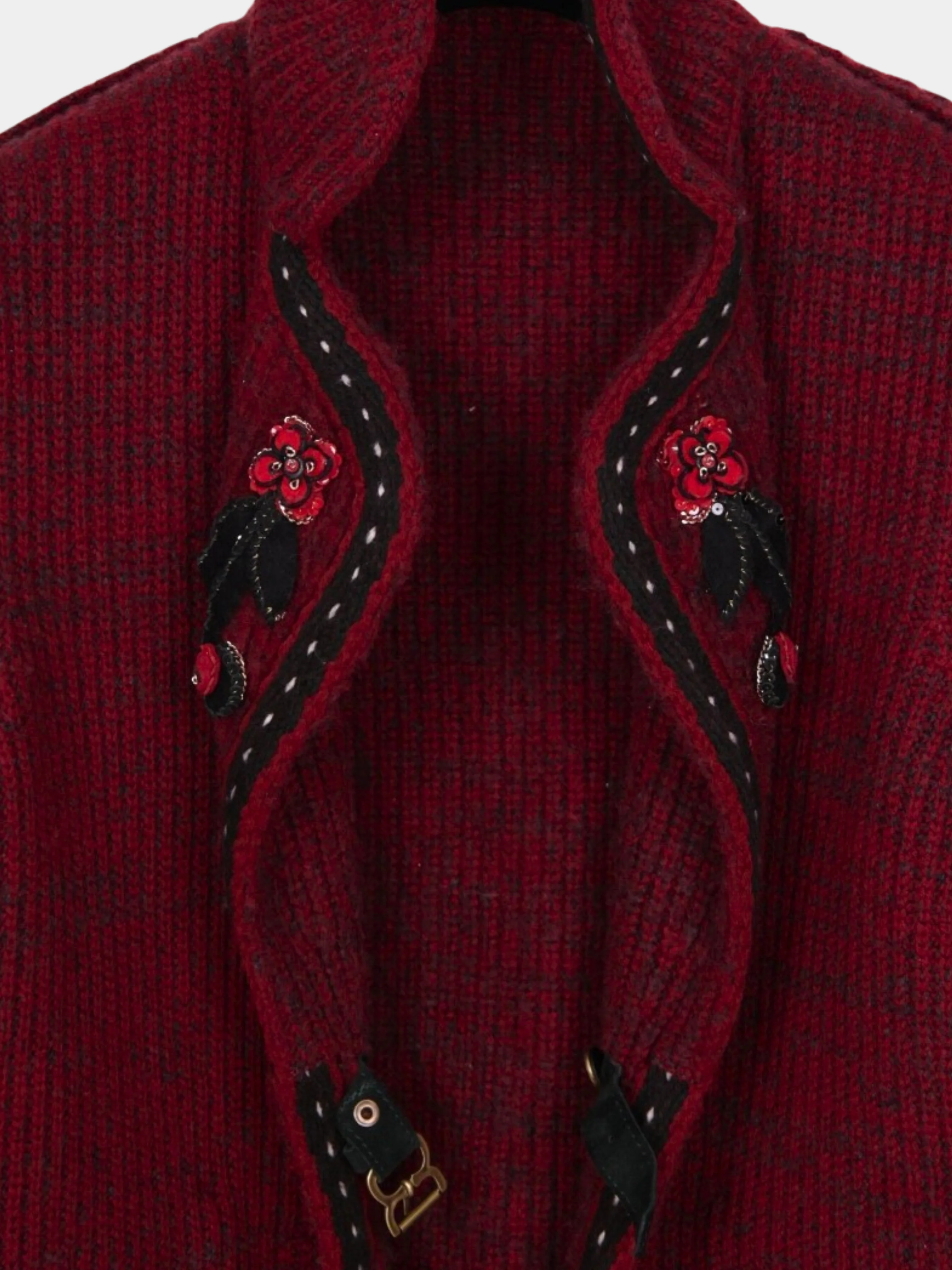 Chanel 2015 Berry Red Floral Embroidered Two-Pocket Jacket - Image 8