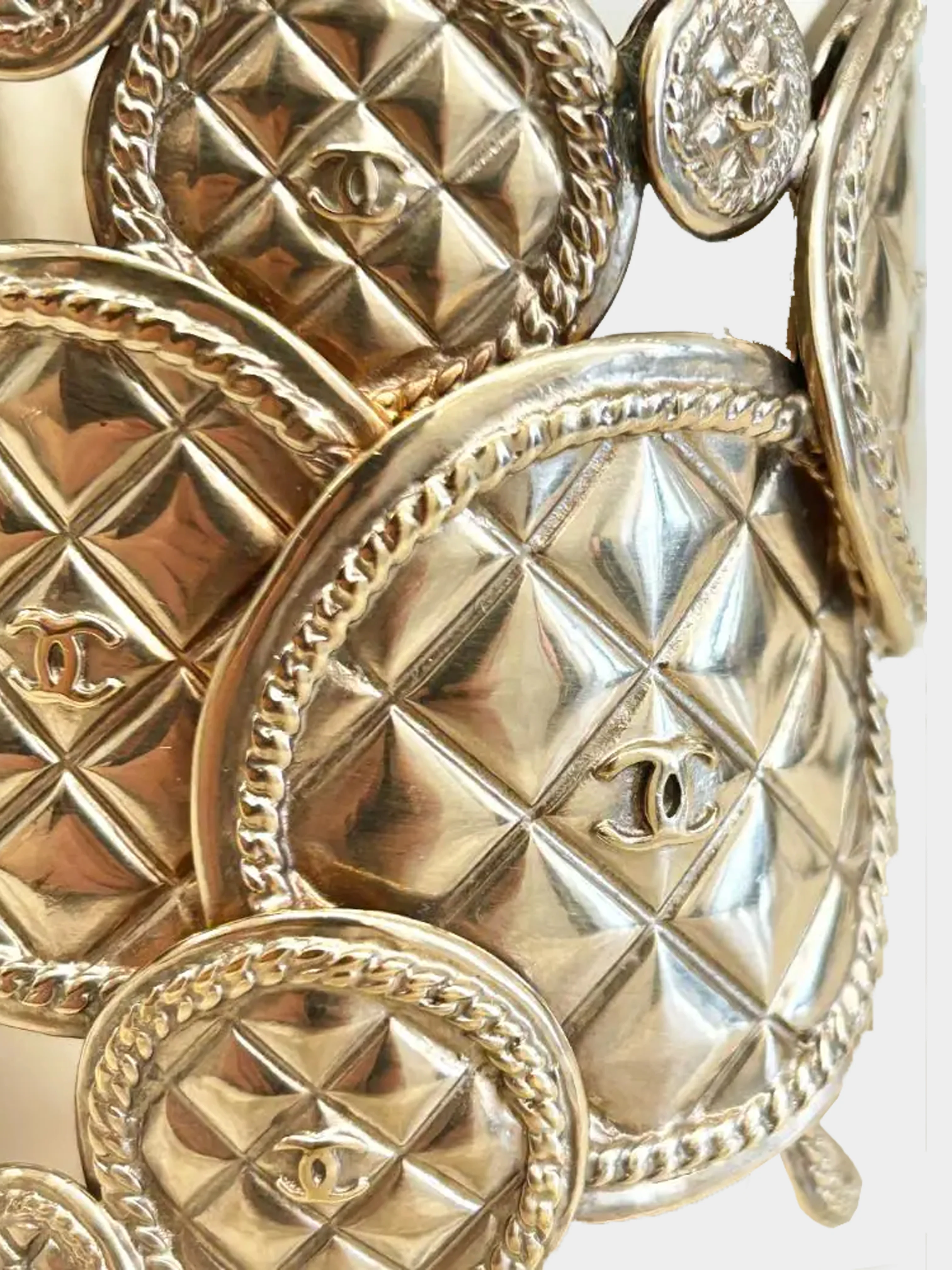 Chanel 2015 Gold Quilted Medallion Cuff Bracelet - Image 3