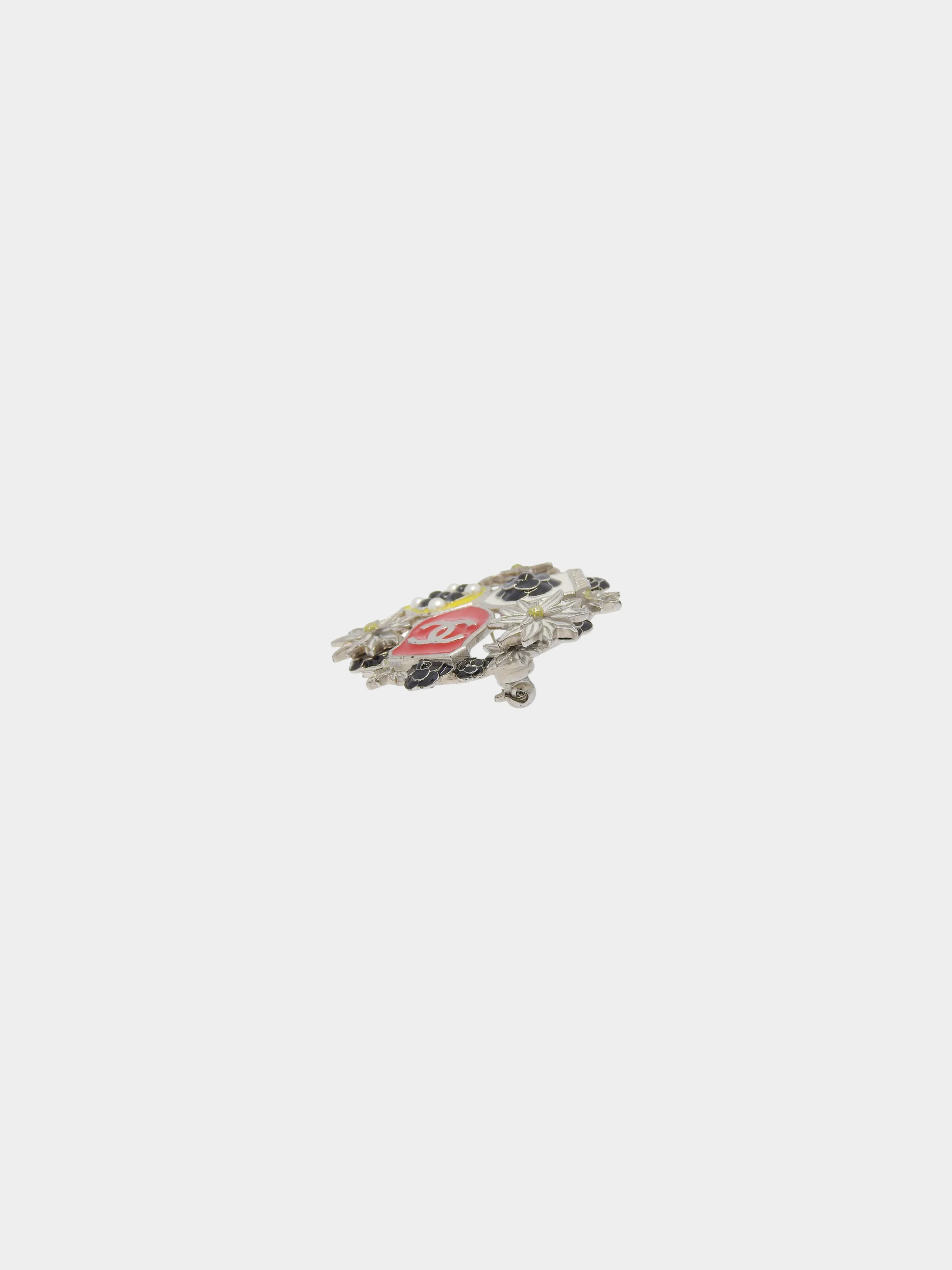 Chanel 2015 Silver Enameled Floral Brooch - Image 4