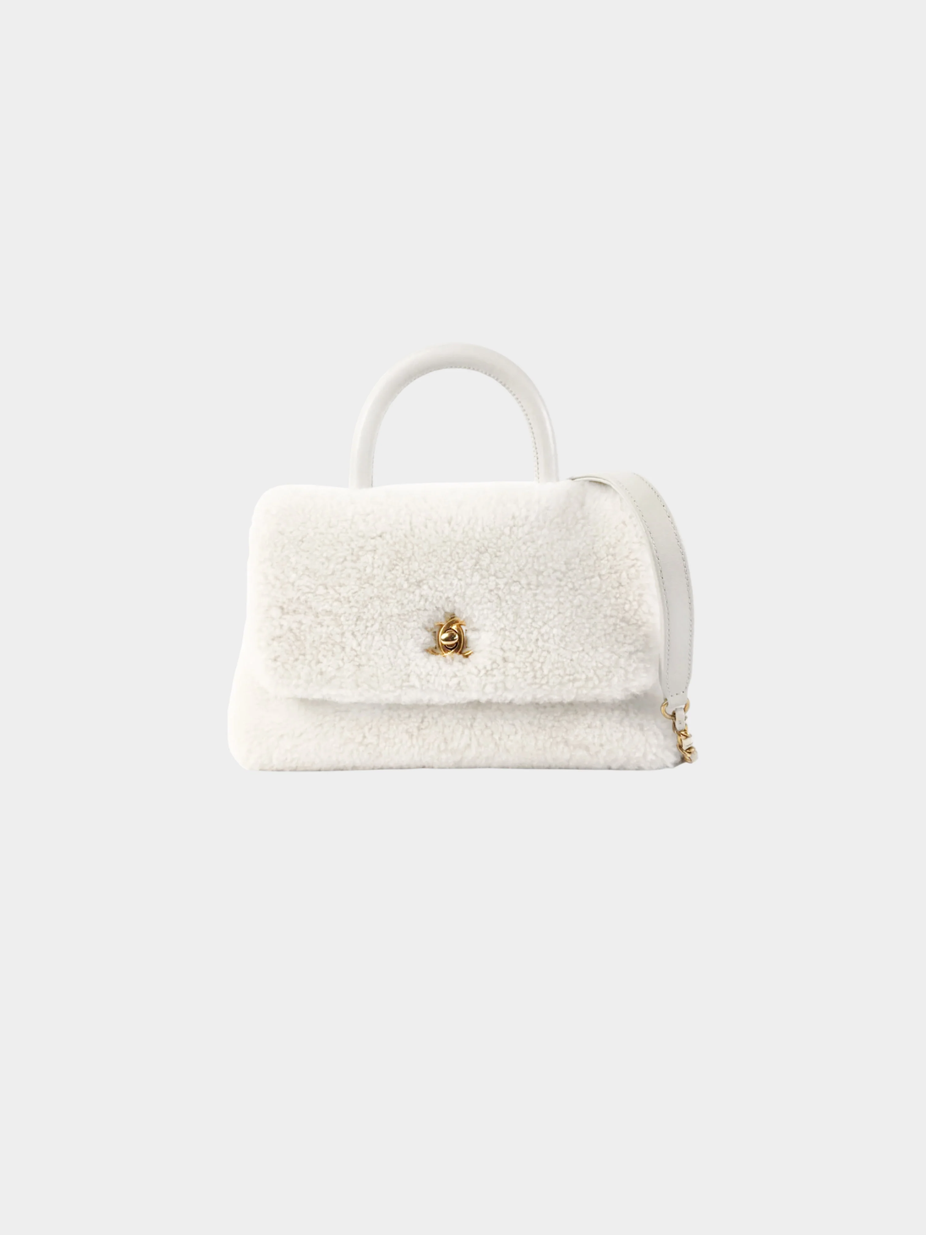 Chanel 2016-2017 White Shearling Small Top Handle Flap Bag