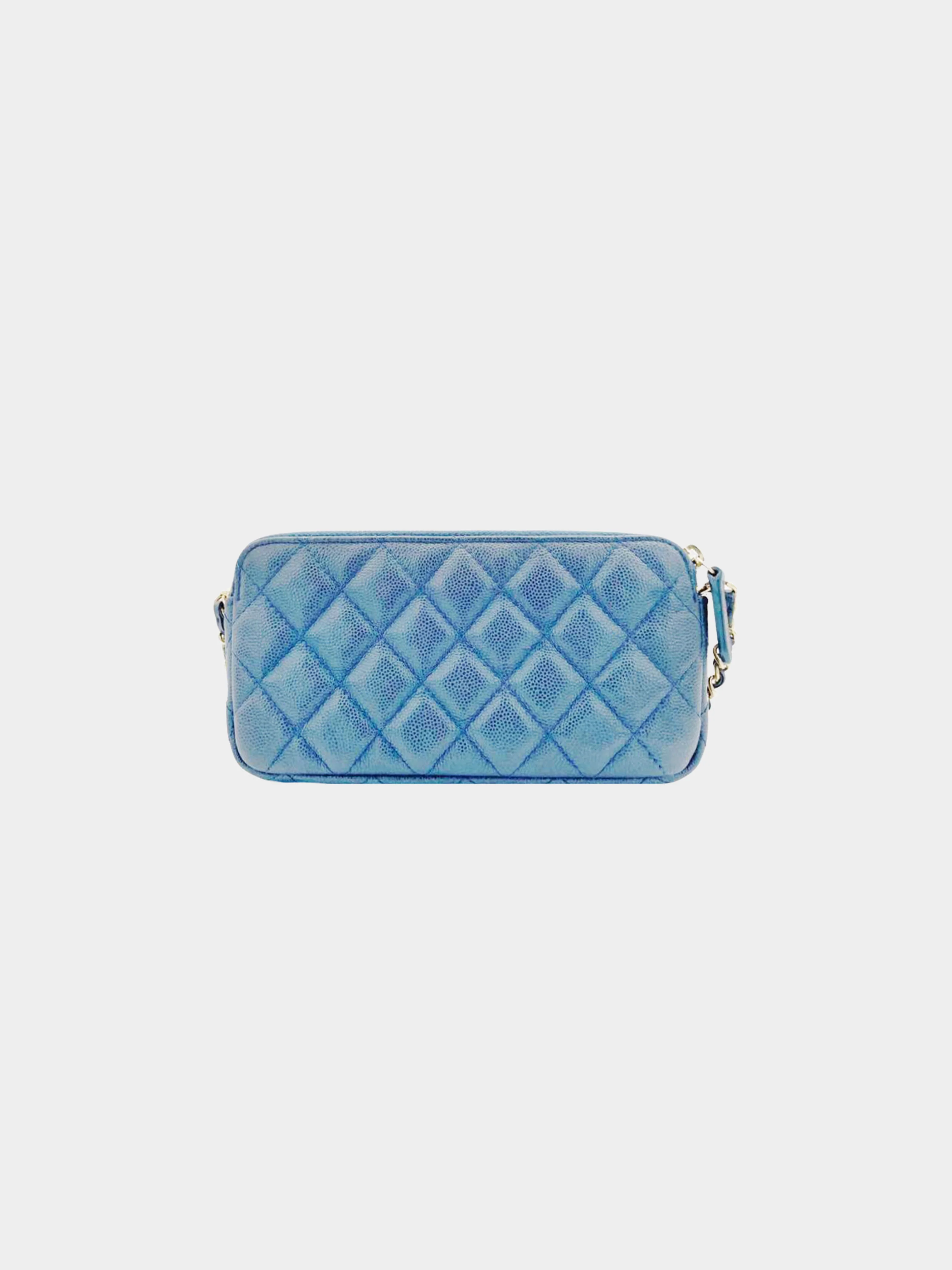 Chanel 2016 Blue Caviar Double Zip Wallet on a Chain - Image 2