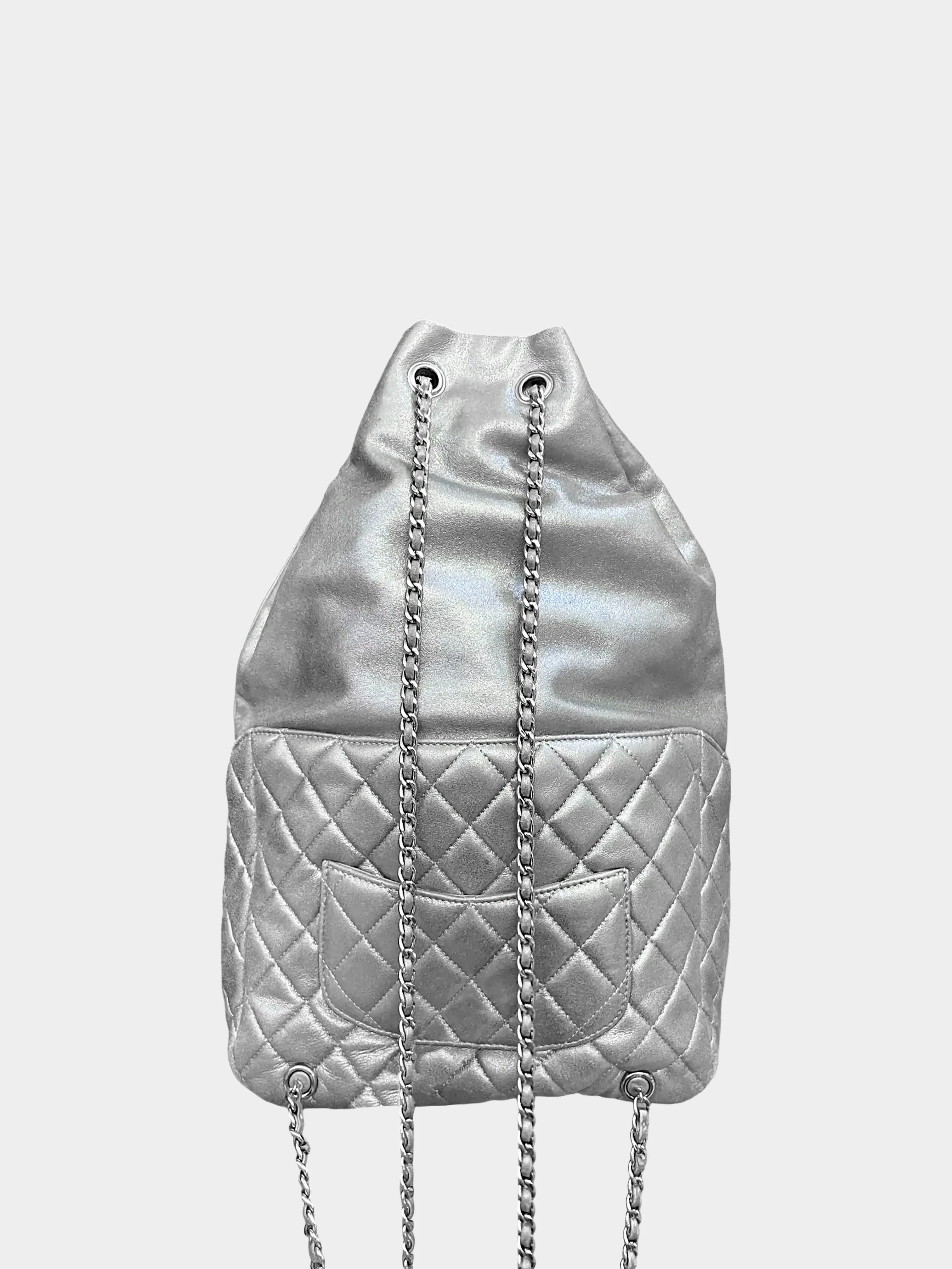 Chanel 2016 Silver Metallic Lambskin Leather Quilted Large In Seoul Backpack - Image 2