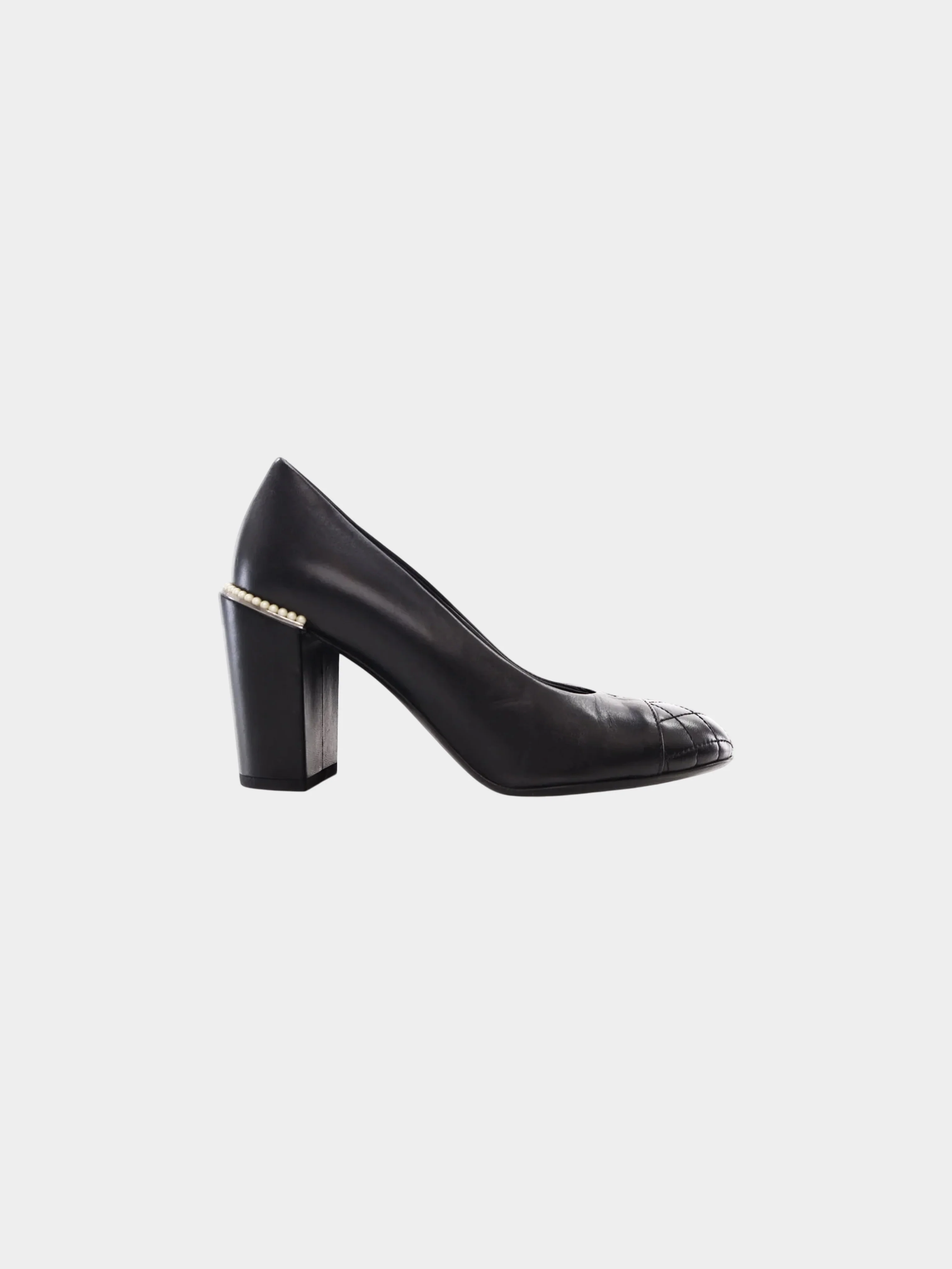 Chanel SS 2017 Black Leather CC Pumps with Faux Pearl Stacked Heels