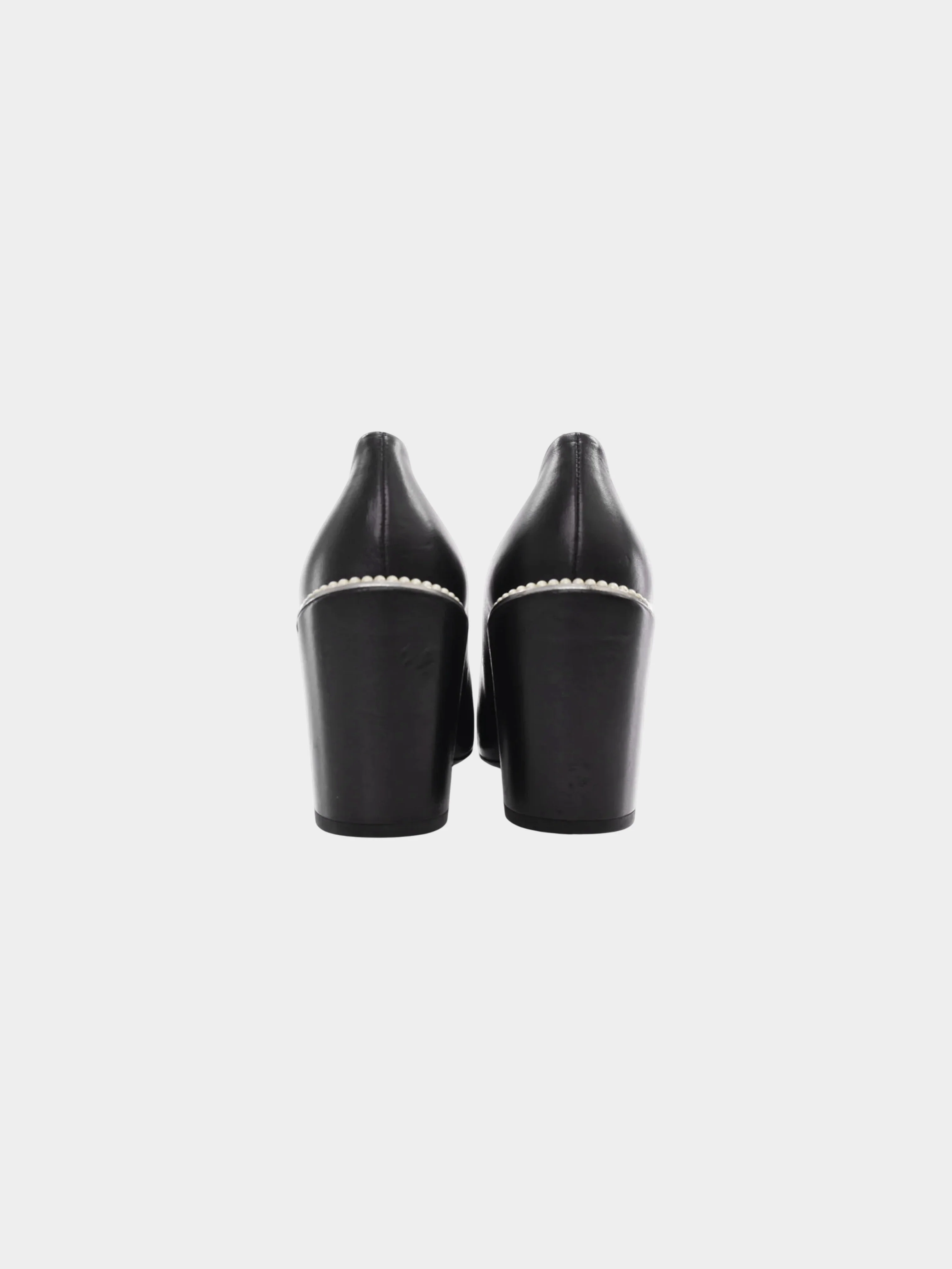 Chanel SS 2017 Black Leather CC Pumps with Faux Pearl Stacked Heels - Image 3