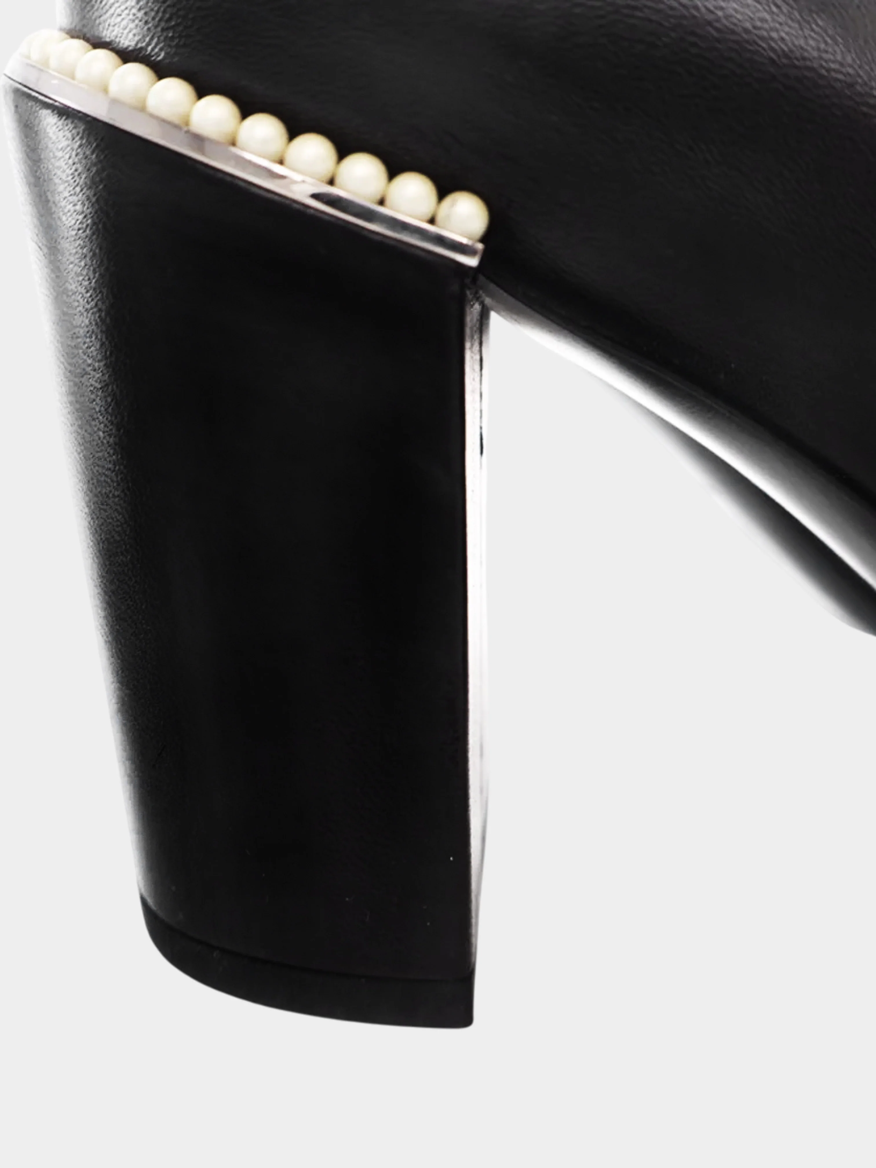 Chanel SS 2017 Black Leather CC Pumps with Faux Pearl Stacked Heels - Image 5