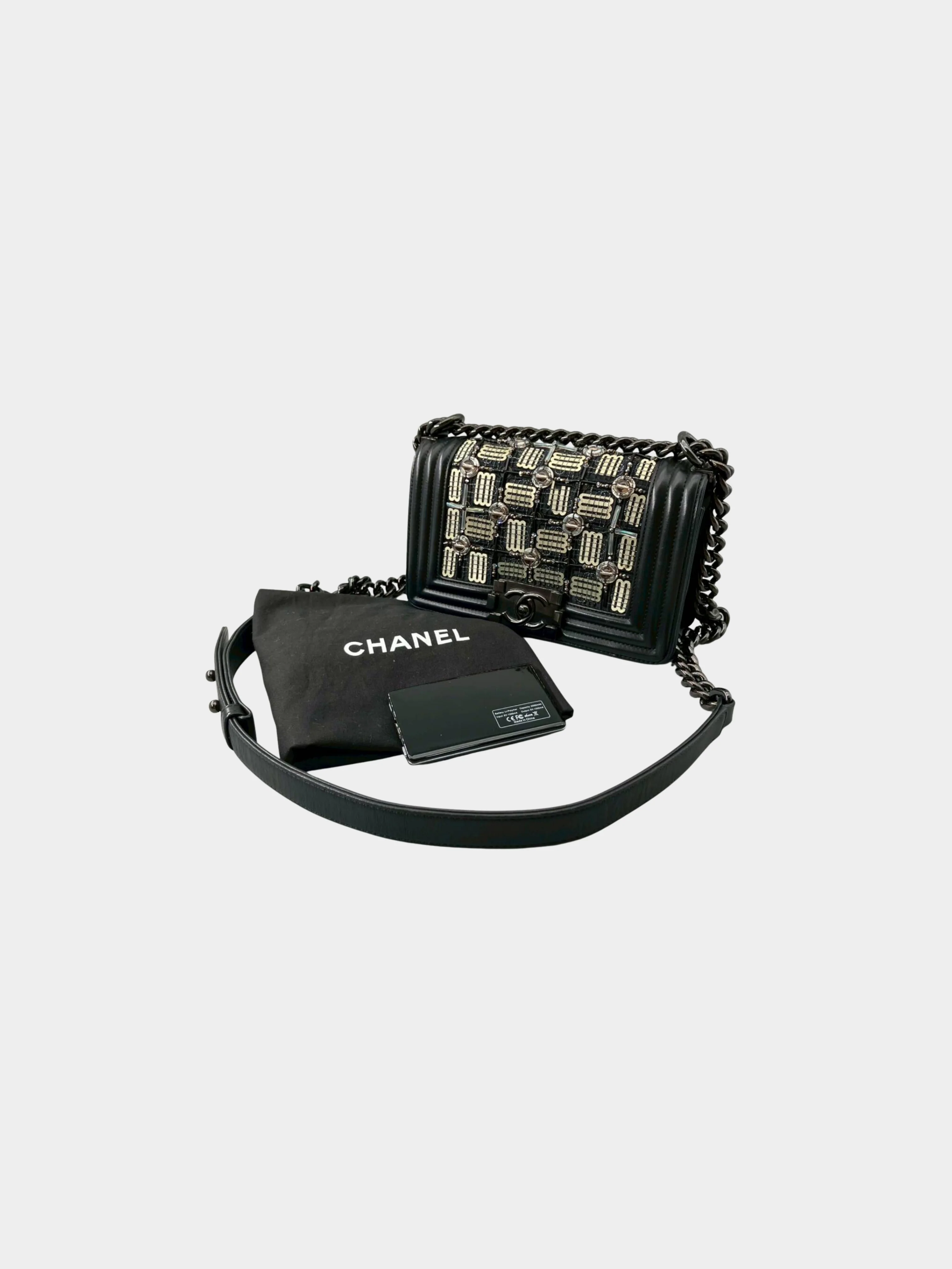 Chanel 2017 Black Leather LED Light Shoulder Bag - Image 6